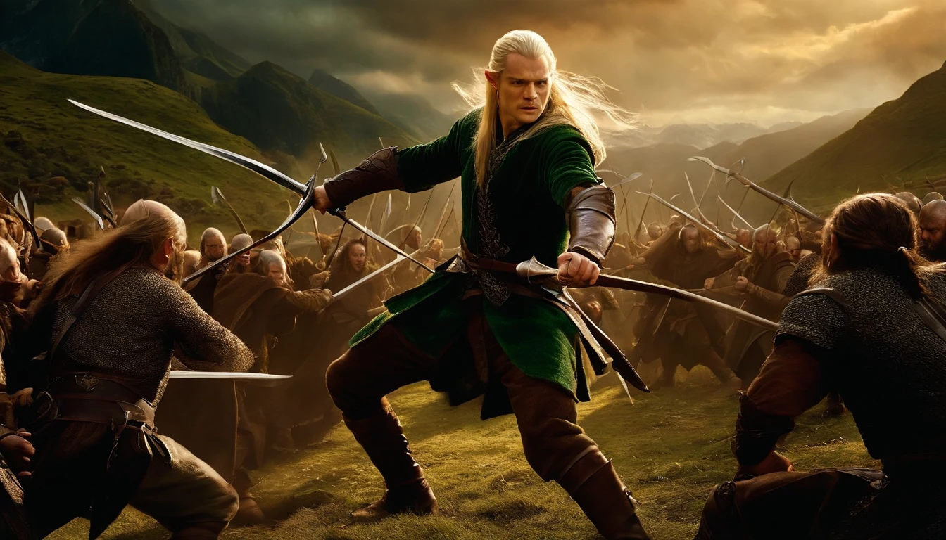 Legolas fighting orcs in the movie The Hobbit of the Lord of the Rings