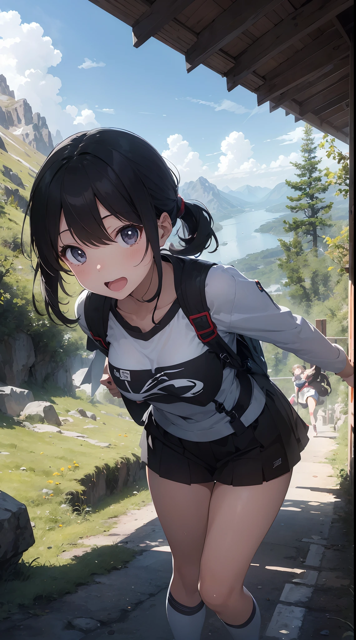 This illustration is、It captures the moment when a super high-tension girl sprints to the top of a mountain.。She's outlandishly dressed.、Arms spread、We are running through the mountain road at an unstoppable speed.。The figure is「King of High Tension」It seems to be。
Of particular note is the、With a composition in which the girl's face is close-up、The whole body is depicted at the same time.。Her face is、Enjoying with extreme excitement and joy、Their eyes firmly grasp the mountaintop, which is the destination.。
In the background、Mountains with a three-dimensional effect々、trees、boulders、Corners of details such as streams々It is meticulously drawn up to。Each element is colorful、Maximizing the beauty of nature。 、Sunshine shines on a girl、Its shadow stretches long on the mountain road。
This illustration is super detailed、Inner peace、High quality、It makes the viewer feel the beauty of the mountains and the energy of a girl。there's。