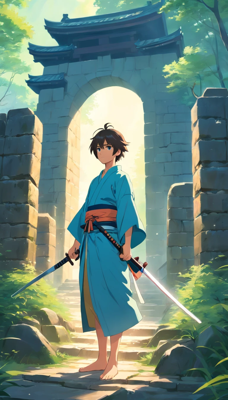 In an ancient setting of feudal Japan, a young samurai stands before an old fortress, determined to rescue his beloved, who has been captured by cruel enemies.