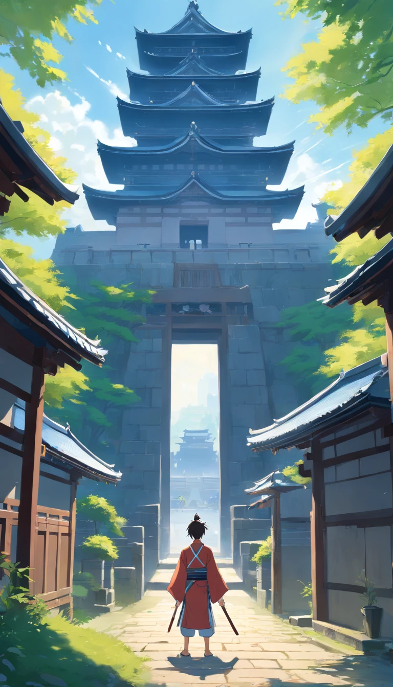 In an ancient setting of feudal Japan, a young samurai stands before an old fortress, determined to rescue his beloved, who has been captured by cruel enemies.