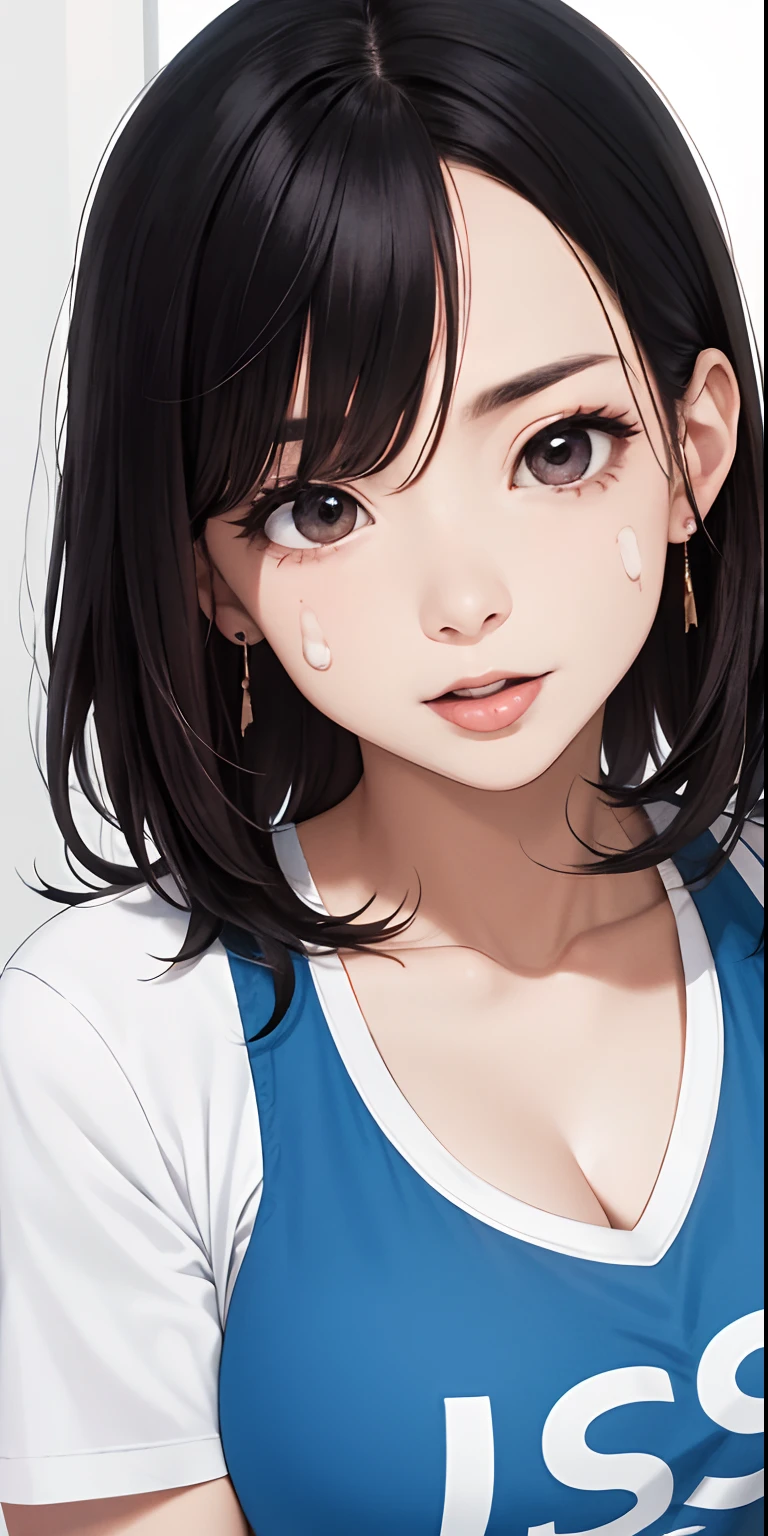 Realista、Two 45-year-old girls、Llevar una camiseta blanca,Mejora facial,Super large chest zoom,cleavage emphasis,Mirando hacia arriba desde abajo,cabello rubio,ojos azules、ruboroso,labios rojos,Un sexy,Cama sentarse,saca la lengua y abre bien la boca、Pon tus brazos alrededor de la parte posterior de tu cabeza、Usar ropa interior,Cara sudorosa