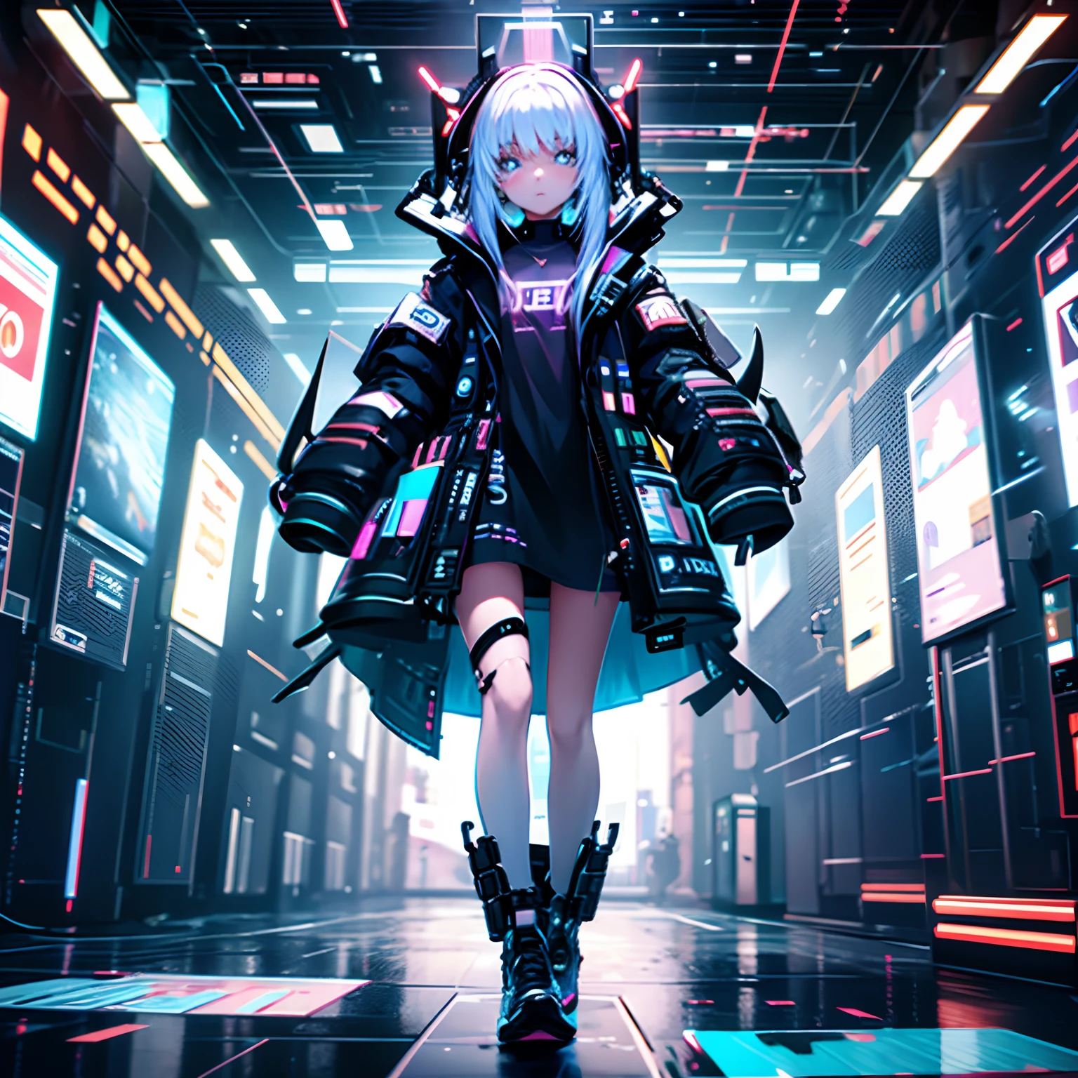 A girl stuck in cyberspace, glitching in and out of reality