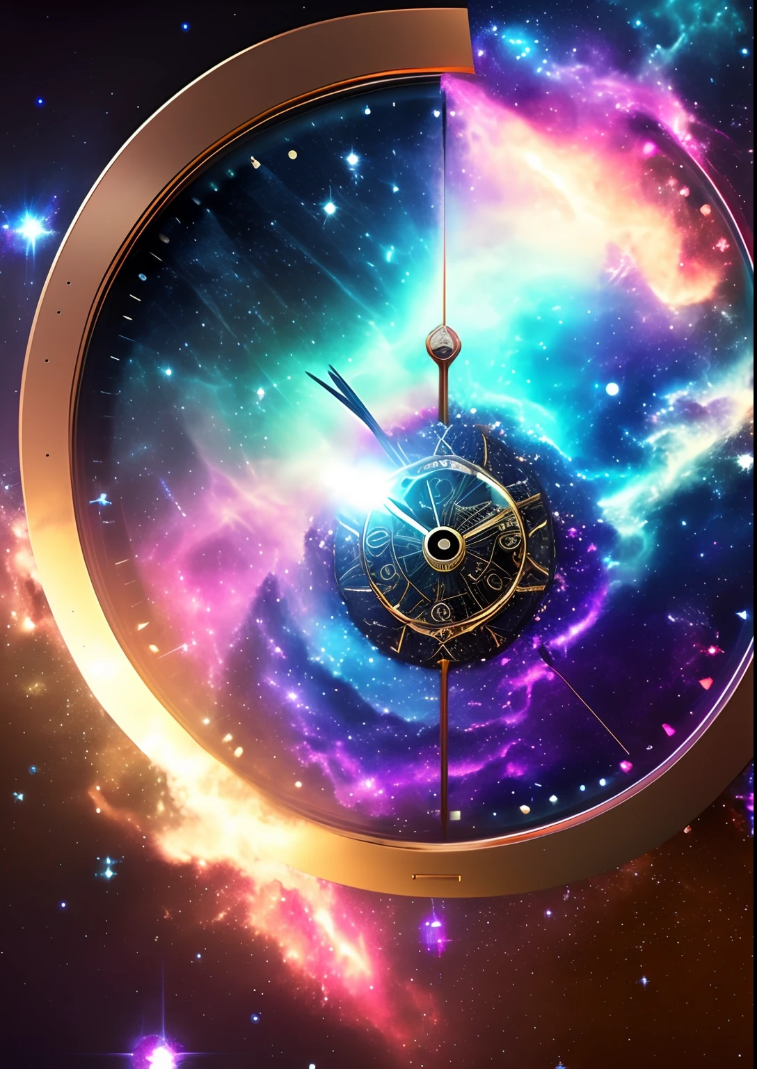 dreamlikeart, galaxy, outer space, nebula, star, [cyberpunked] Clock from the Stars (star:1.5),