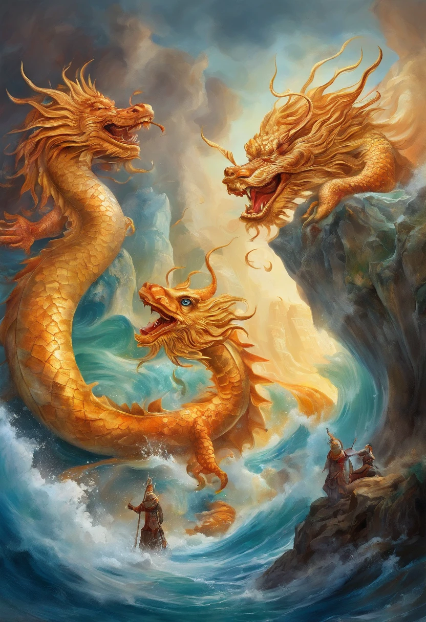 Vickers style, The graphics in the poster design are ocean colors, Chinese dragon in ink painting, , As a water god, Live in the South China Sea, Control thunderstorms at sea, an ancient Chinese god, turtle, drak, Mare, stony, Super sharp,Realistic details, Auspicious clouds, depth of fields, God Ray, fantasy coloring, romanticism lain, art-deco, Cinematic lighting, Depth of field, Sparkle, god light, Ray tracing, Ultra-wide angle, first person perspective, Wide shot, hyper HD, High quality, High details, Textured skin, Best quality