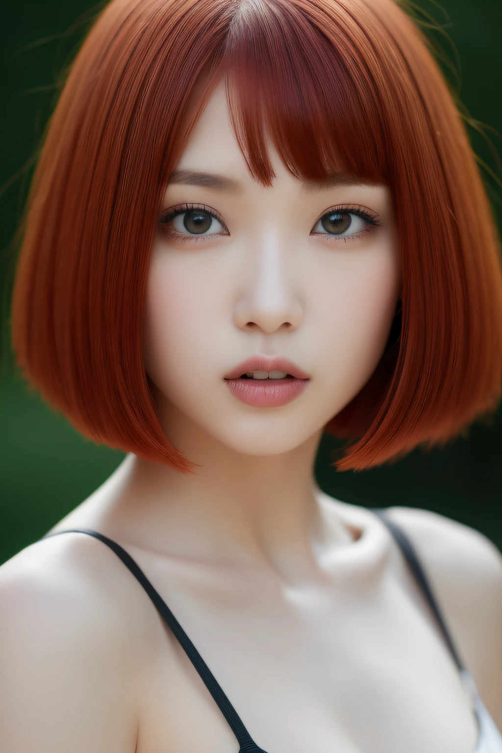 1girl, red hair, bob cut, eyeball, hollow eyes, dilated pupils, licking lips, depth of field, first-person view, f/1.8, 135mm, Nikon, high quality, high details, super detail, textured skin, anatomically correct, masterpiece, ccurate, retina, retina, UHD, best quality, highres, 1080P, HD, 4K, 8k