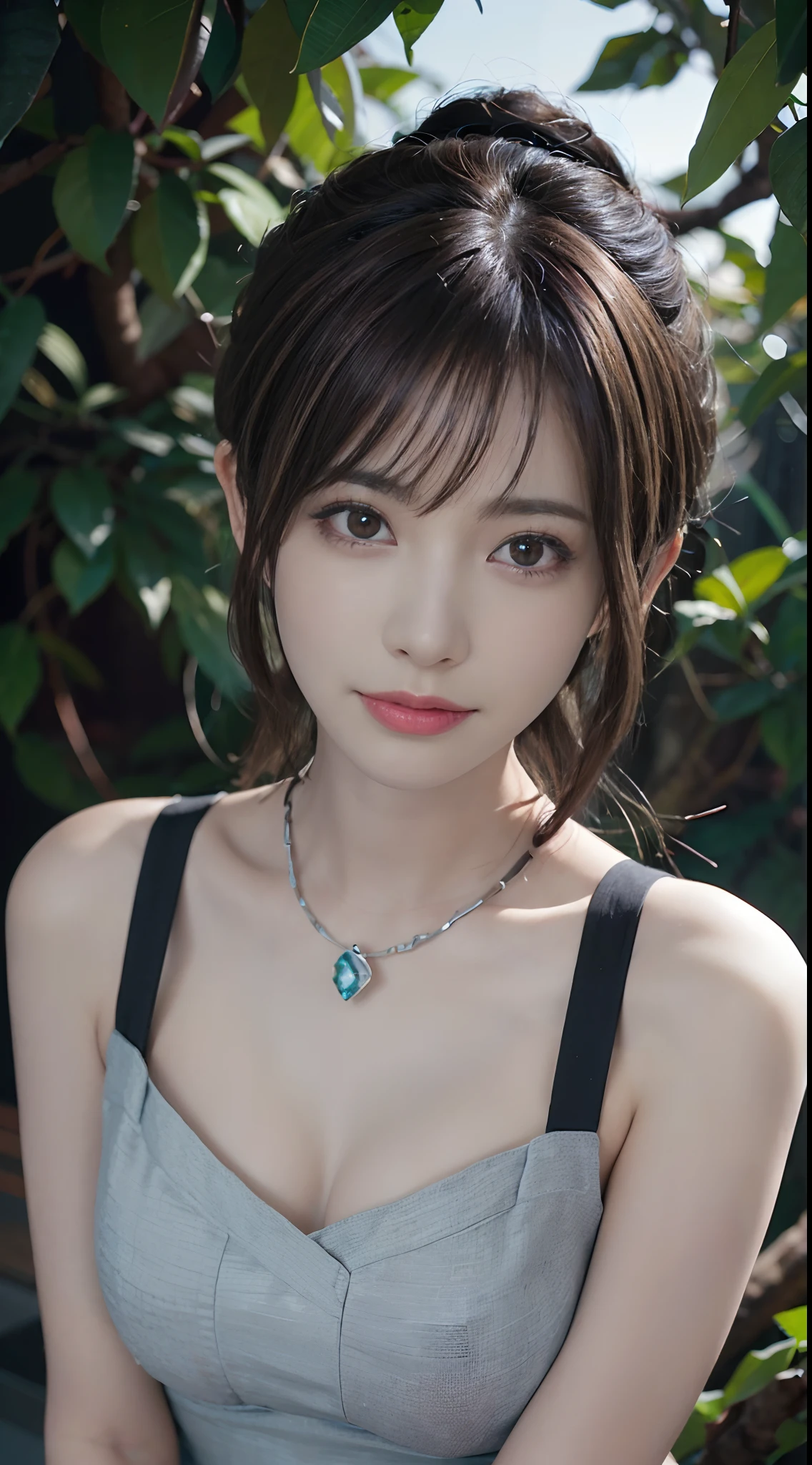 (masuter piece:1.3)、(8K、Photorealsitic、RAW photography、top-quality: 1.4)、(1girl in)、beautiful countenance、(lifelike face)、(whaite hair、Medium hair:1.3)、Beautiful hairstyle、photorealistic eye、Beautiful details、(real looking skin)、Beautiful skins、(blouse)、absurderes、enticing、超A high resolution、ultra-realistic realism、high detal、the golden ratio、Bright sunlight、Short ponytail hair