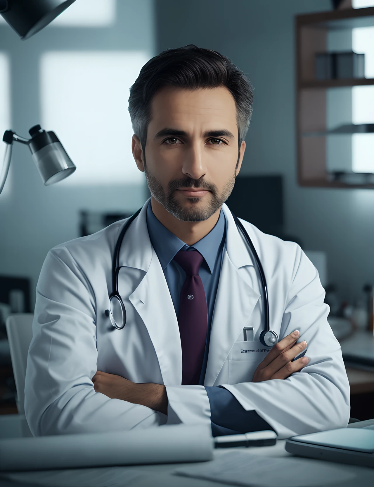 Arafed male doctor in white lab coat sitting at desk with laptop, Male physician, medic, medic, foxish guy in a lab coat, vestindo um jaleco branco, (medic), Foto de Stock, vestindo jaleco, usando jaleco, vestindo jaleco e blusa, usando jaleco, the doctor, foto de retrato, healthcare worker