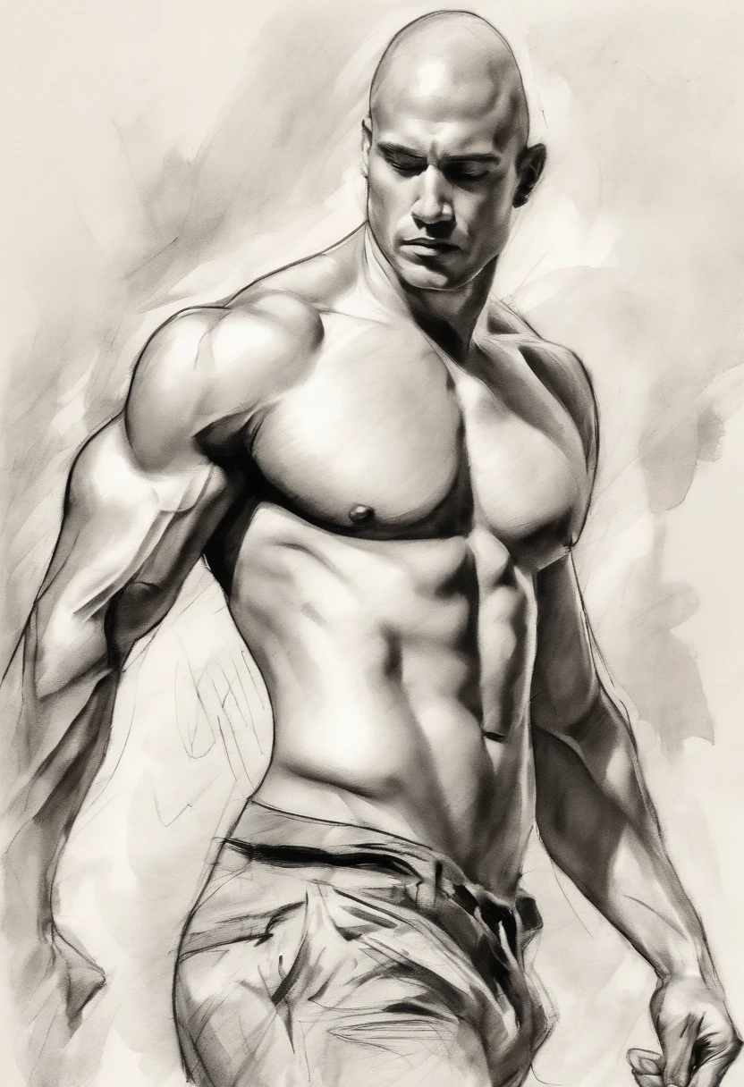 Coarse charcoal sketch on old paper, Muscular male image,Dynamic pose,Clean line art,+Expressive lines,Painting in an expressive sketch style, hatching, Black and white sketch, handpainted, sketching, Linear style::Sketch note style sketch, Linear style::Sketch note style