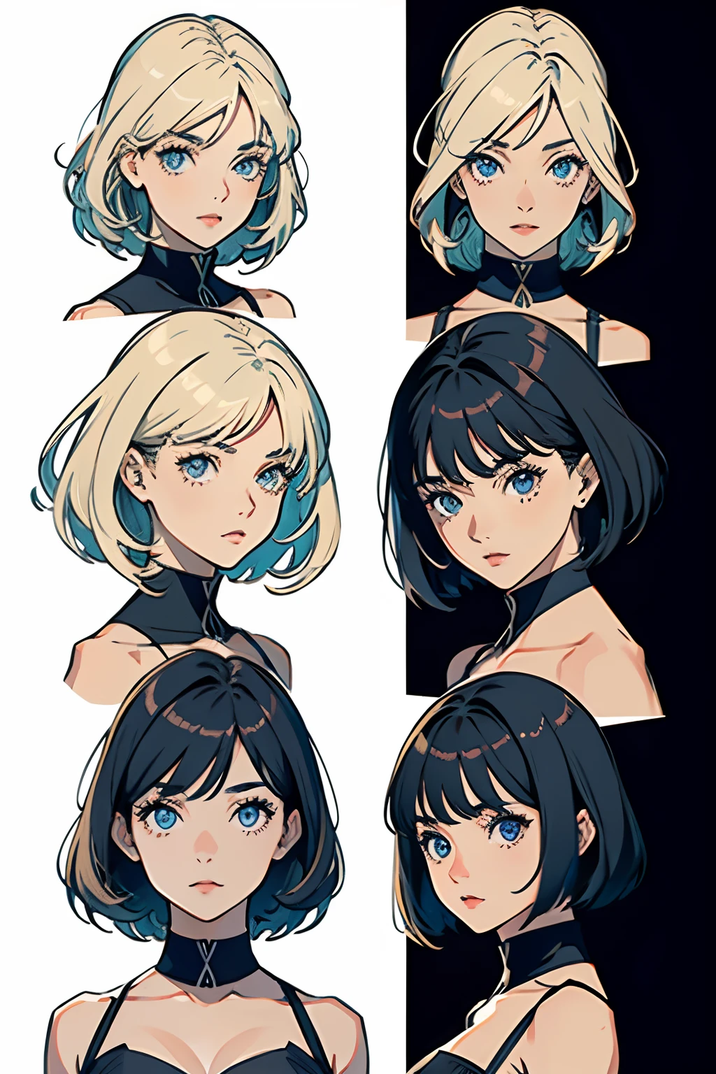 Medium-sized female character, Cabelos Longos, roupas de aventura, olhos azuis, Own characteristic, Character seen from 2 angles; frente e costas, melhor qualidade no rosto, corpo inteiro, Draw the same characters from multiple angles and perspectives