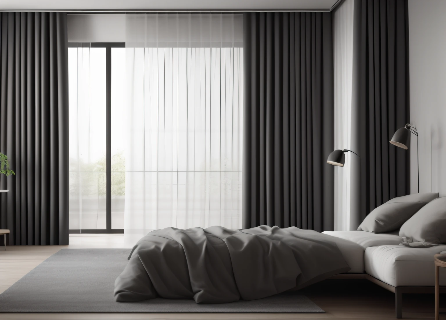 thick curtains, dark gray, interior, interior design, modern, closed curtains, dark enviorment, luminous lighting, (masterpiece),(high quality), best quality, real, (realistic), super detailed, (full detail),(4k),8k