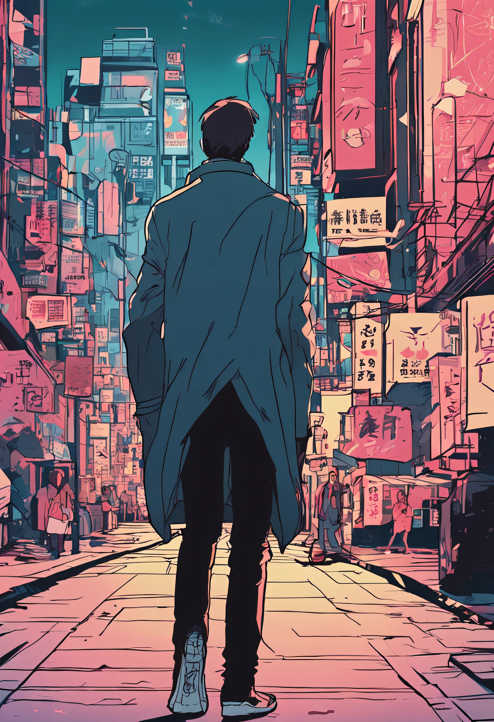 top-quality、perfect anime illustration、Extreme close-up portrait of handsome man walking in the city