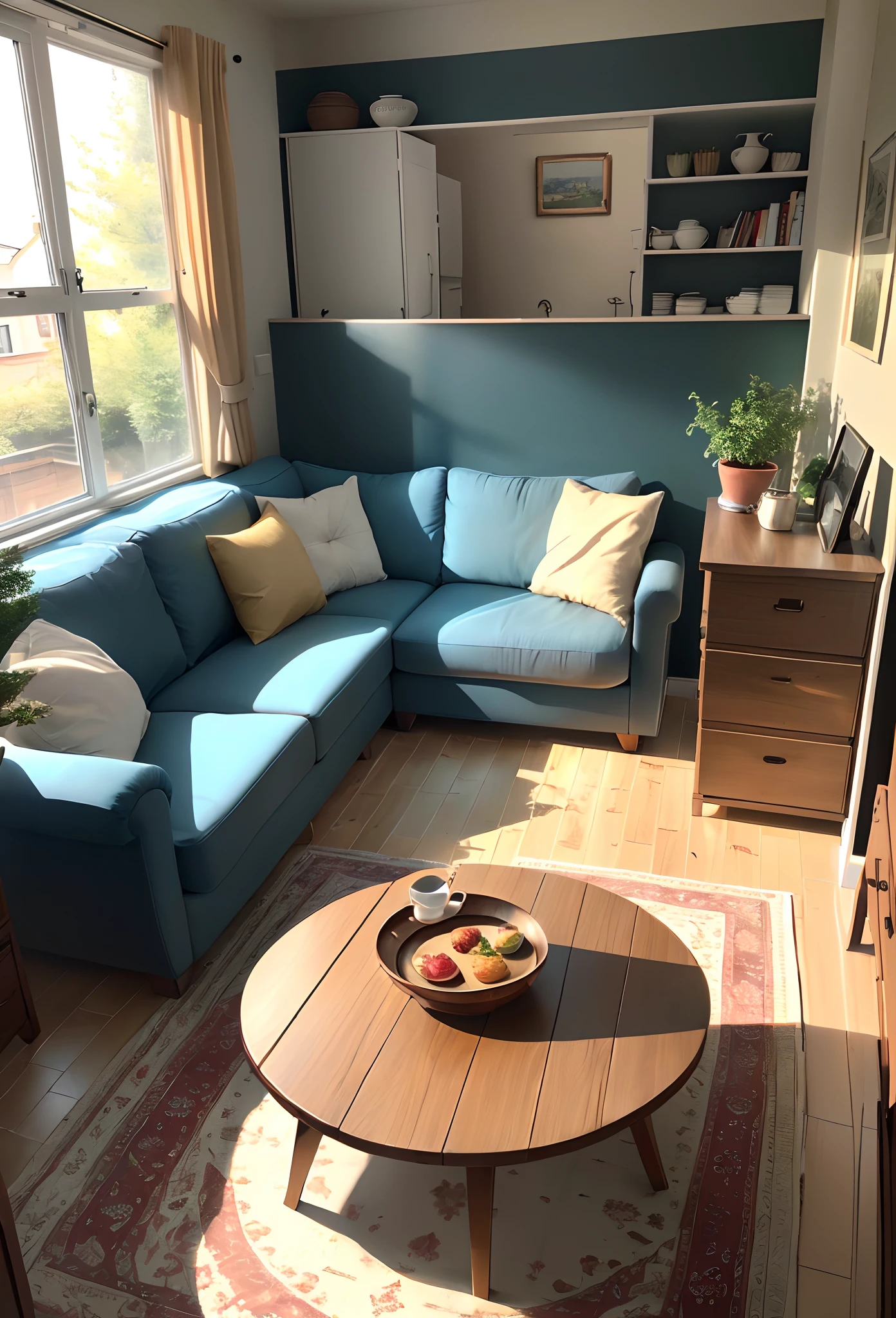 Rectangular living room,sofe,tvp,tea table