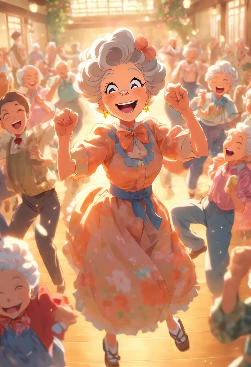 Grandma square dance,Laugh happily,Scenes of happiness in later life