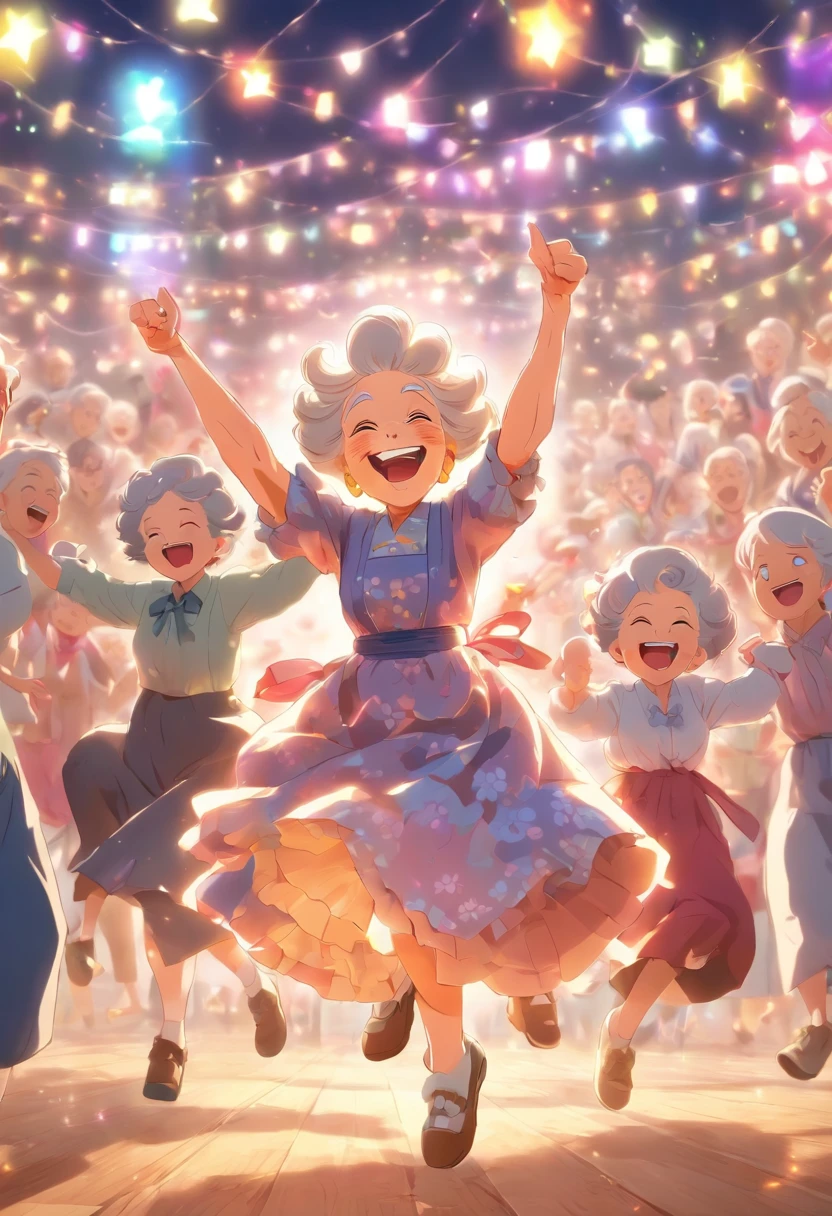 Grandma square dance,Laugh happily,Scenes of happiness in later life