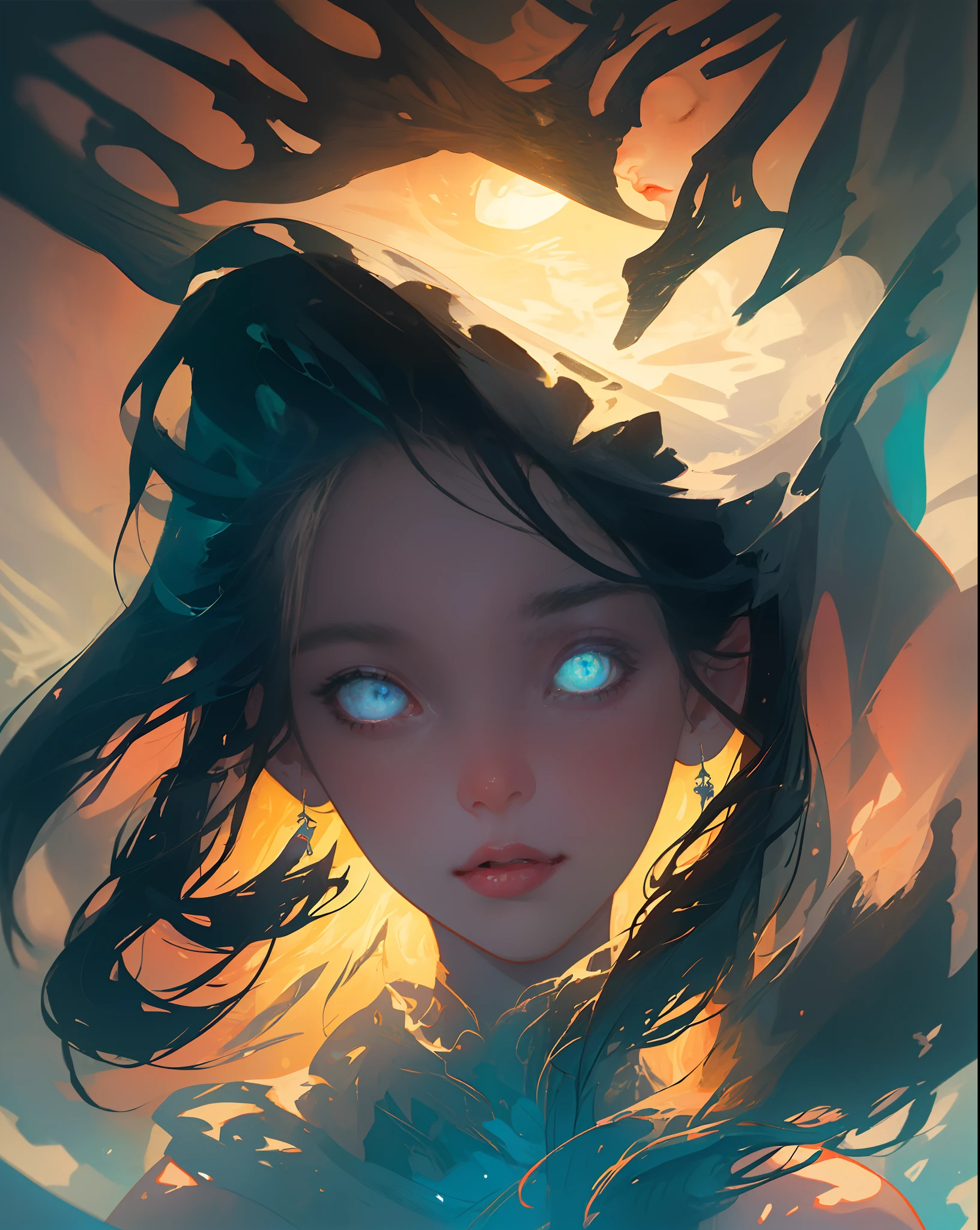 1girl, The moonlight shines down upon it, bringing with it swirling magical lights, the forbidden tree, dynamic lighting, fantasy concept art, (detailed face:1.2), (detailed eyes:1.2), (detailed background)