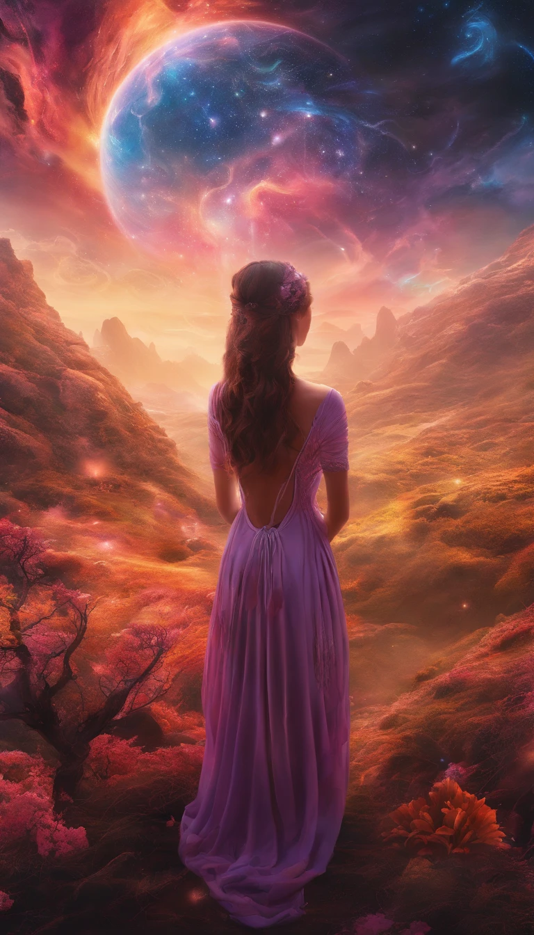 A girl meditates,Close your eyes,Three-dimensional world,planet earth, and the potential for interstellar learning. 8K