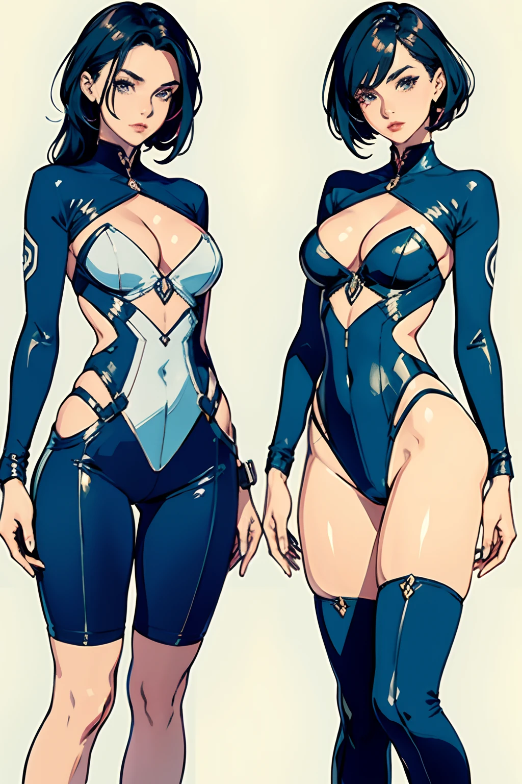 personagem feminina, Own characteristic, Character seen from 2 angles; frente e costas, melhor qualidade, Draw the same characters from multiple angles and perspectives, parte inferior do corpo, com roupas e sem