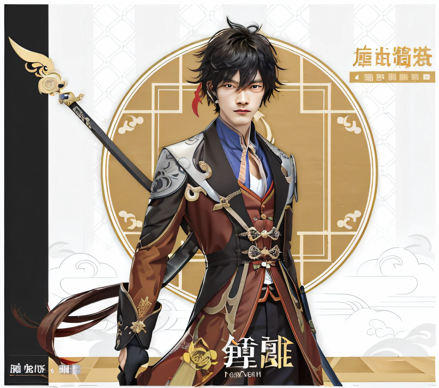a close up of a person holding a sword in a room, Keqing from Genshin Impact, zhongli from genshin impact, Genshin impact's character, Genshin, Inspired by Bian Shoumin, heise jinyao, by Yang J, taisho roma, handsome guy in demon killer art, inspirado em Okumura Masanobu