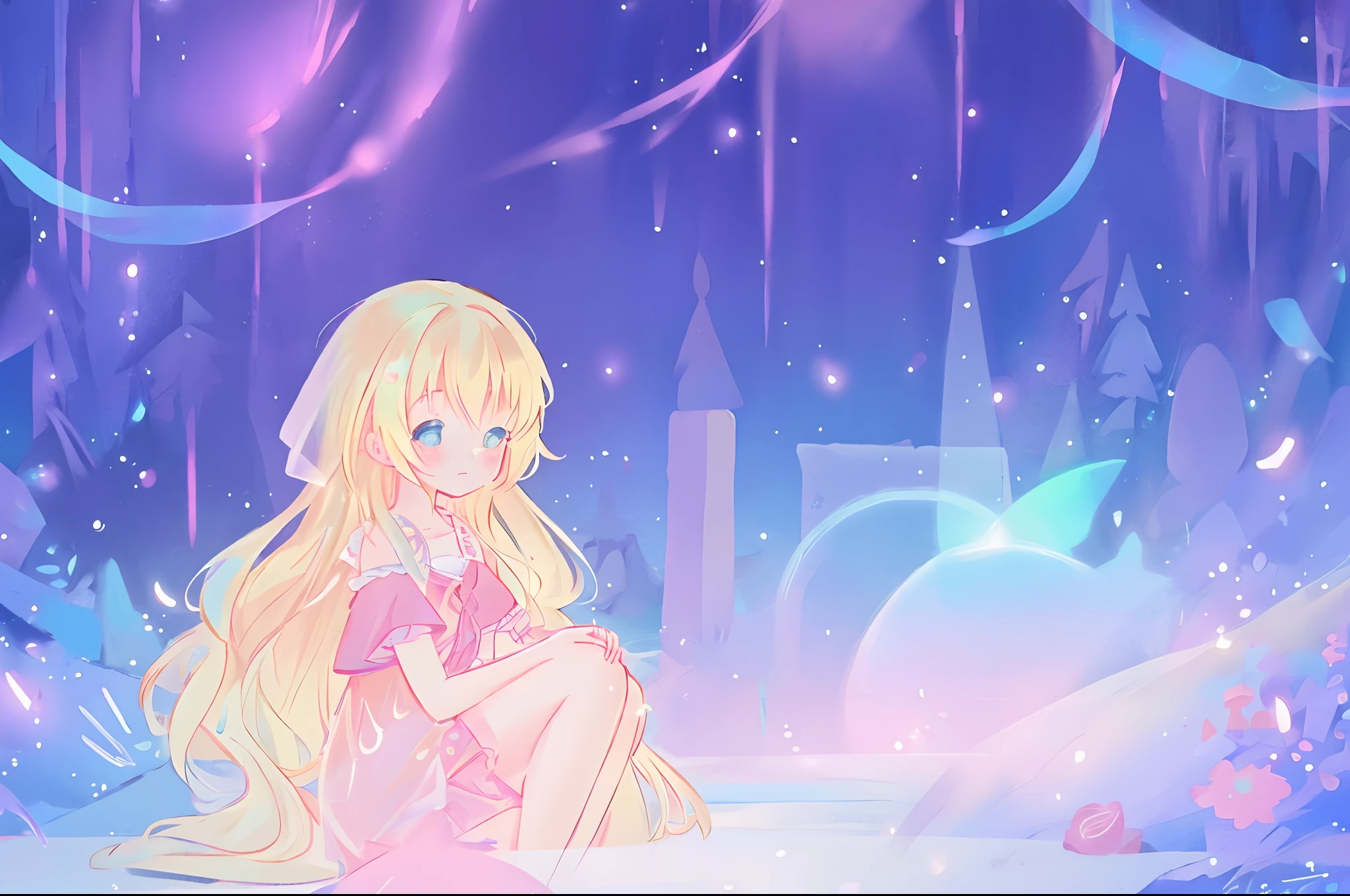 anime, a girl with long hair, liquid dress, long glowing ethereal hair, glowing flowing hair, flowing glowing hair, anime girl with cosmic hair, beautiful young wind spirit, long glowing hair, beautiful anime art style, beautiful digital illustration, ethereal anime, a beautiful artwork illustration, blonde anime girl with long hair, inspired by Glen Keane, inspired by Lois van Baarle, disney art style, by Lois van Baarle, glowing aura around her, by Glen Keane, jen bartel, glowing lights