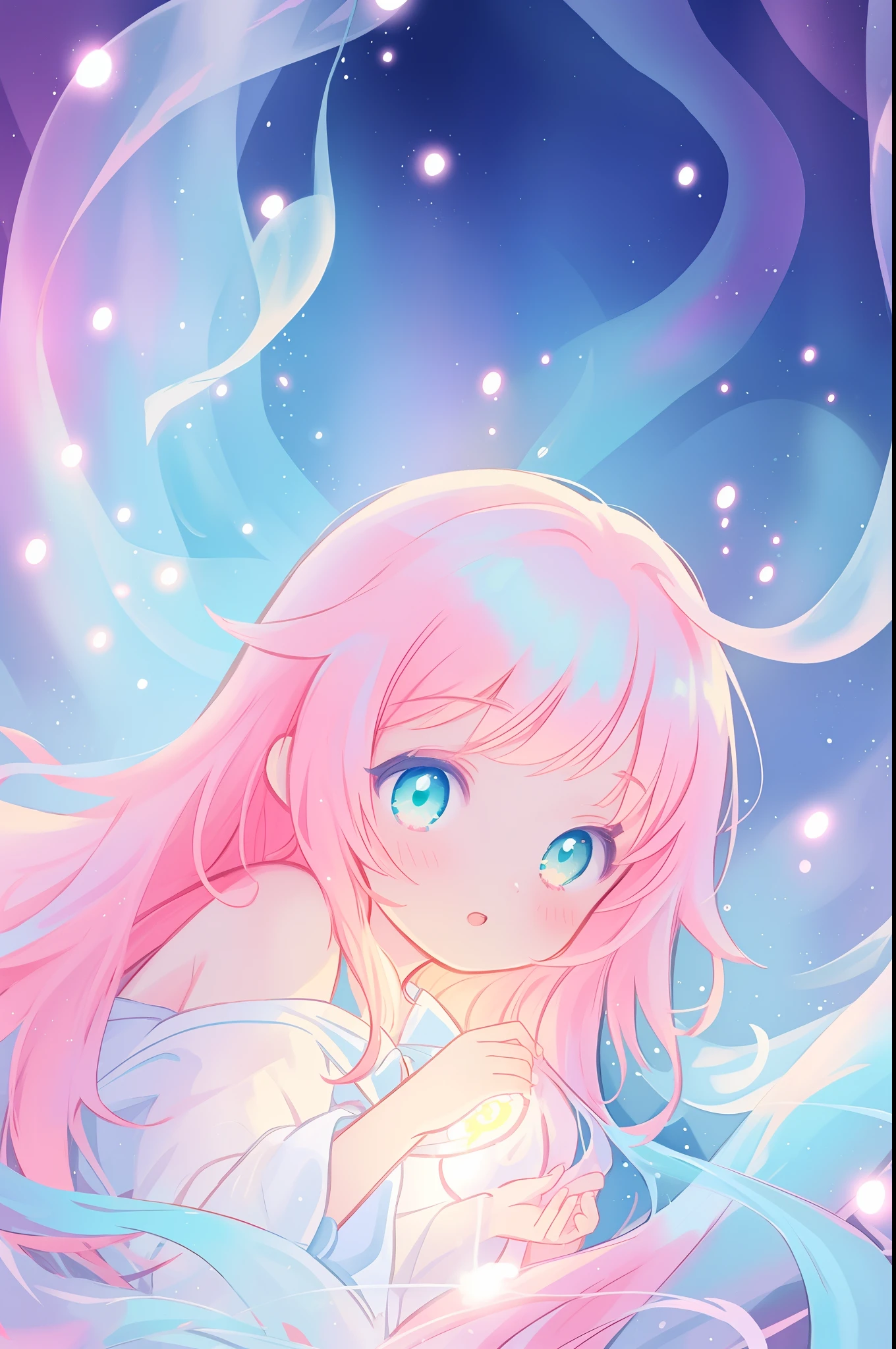 beautiful anime girl, censored nude, vibrant pastel colors, (colorful), magical lights, long flowing colorful hair, inspired by Glen Keane, inspired by Lois van Baarle, disney art style, by Lois van Baarle, glowing aura around her, by Glen Keane, jen bartel, glowing lights! digital painting, flowing glowing hair, glowing flowing hair, beautiful digital illustration, fantasia background, whimsical, magical, fantasy, beautiful face, ((masterpiece, best quality)), intricate details, highly detailed, sharp focus, 8k resolution, sparkling detailed eyes, liquid watercolor