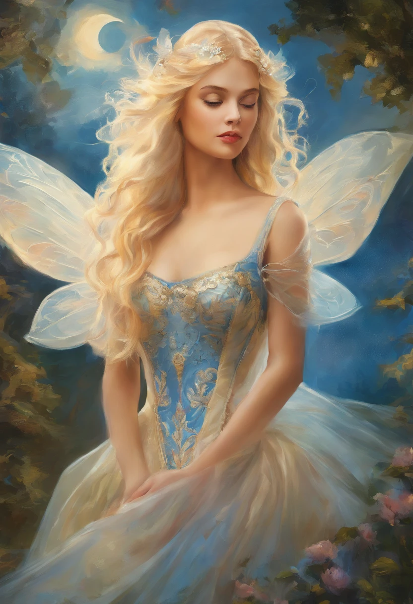 Painting of a woman with blonde hair and sylk dress, glossy silk, beautiful art uhd 4 k, oil panting, outdoor, garden,beautiful character painting, beautiful portrait oil painting, expressive beautiful painting,
expressive beautiful portrait, side light, blue sky