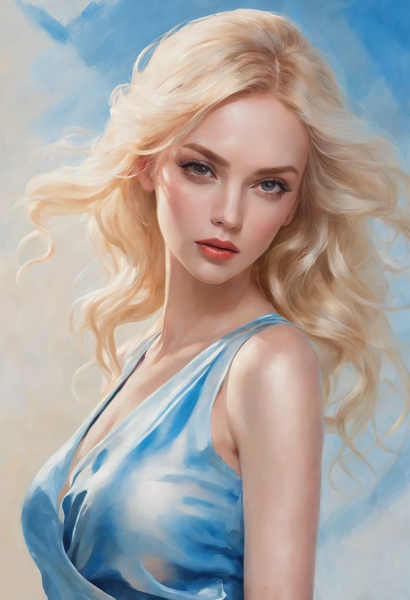 Painting of a woman with blonde hair and sylk dress, glossy silk, beautiful art uhd 4 k, oil panting, outdoor, garden,beautiful character painting, beautiful portrait oil painting, expressive beautiful painting,
expressive beautiful portrait, side light, blue sky