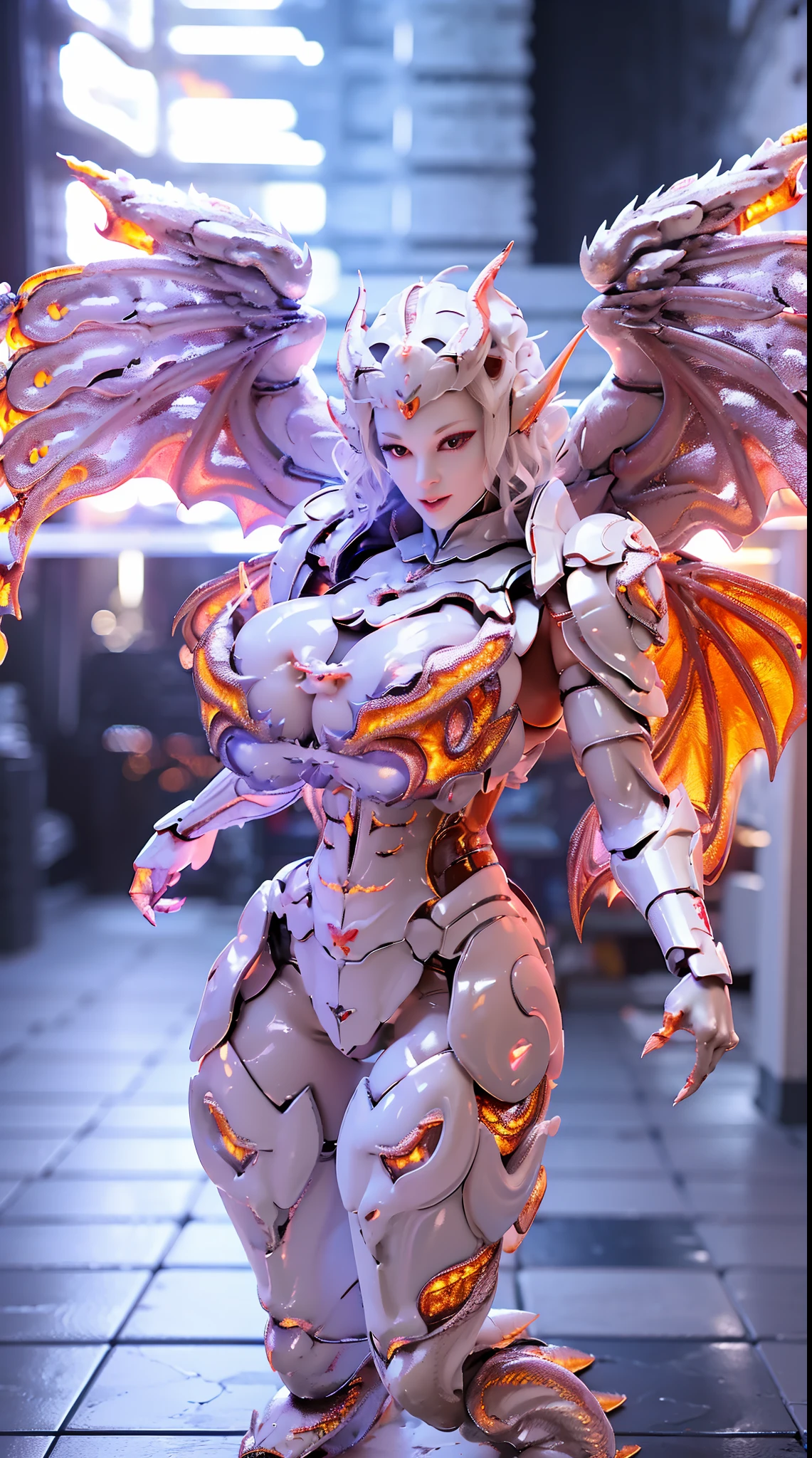 SILVER DRAGON QUEEN, HUGE BOOBS, BATTLE ARMOR SUIT, CLEAVAGE, (A PAIR OF HUGE DRAGON WINGS:1.5), TRANSPARANT, TALL LEGS, STANDING, SEXY BODY, MUSCLE ABS.