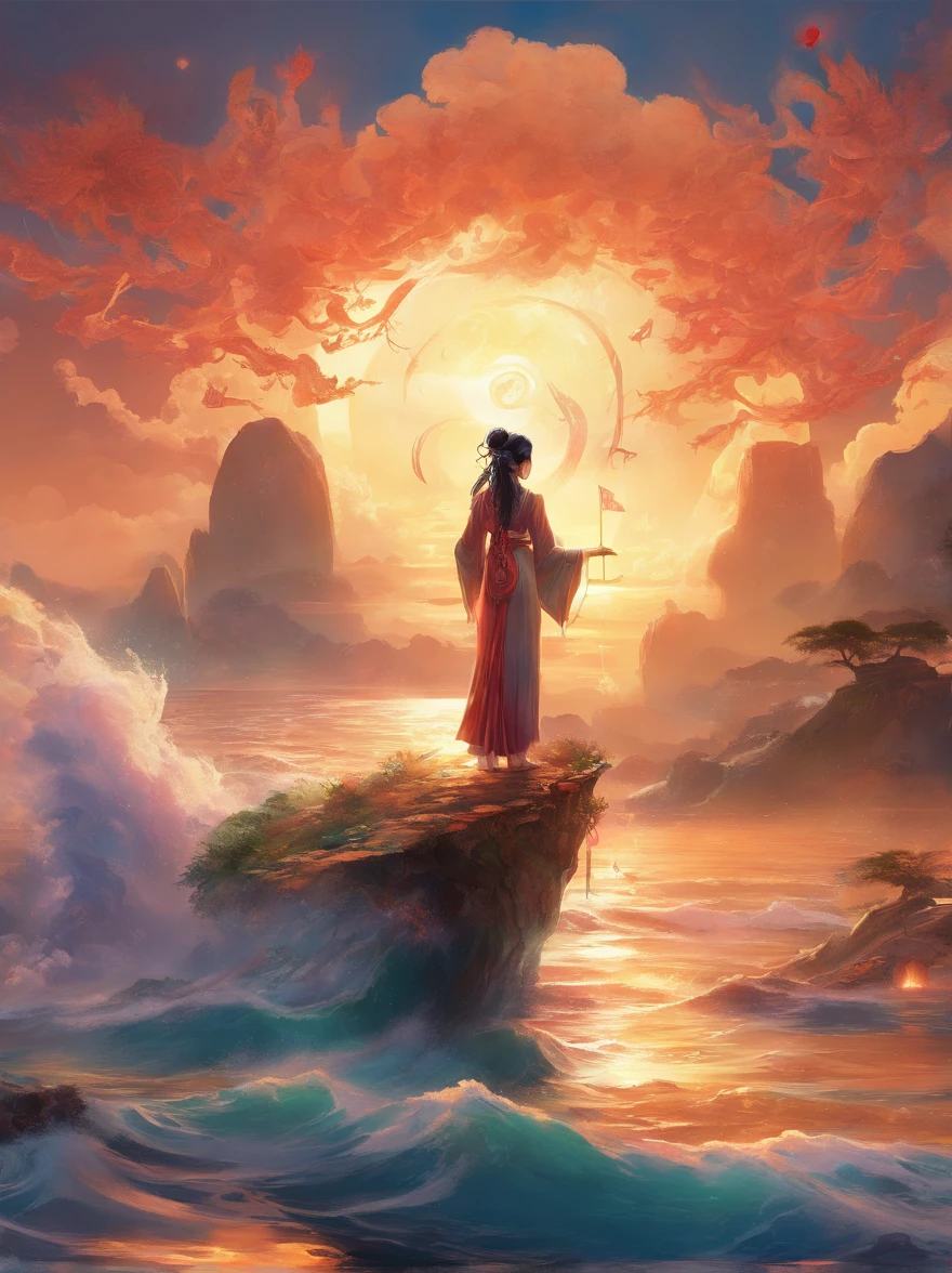 Vickers style, The graphics in the poster design are ocean colors, Chinese dragon in ink painting, , As a water god, Live in the South China Sea, Control thunderstorms at sea, an ancient Chinese god, turtle, drak, Mare, stony, Super sharp,Realistic details, Auspicious clouds, depth of fields, God Ray, fantasy coloring, romanticism lain, art-deco, Cinematic lighting, Depth of field, Sparkle, god light, Ray tracing, Ultra-wide angle, first person perspective, Wide shot, hyper HD, High quality, High details, Textured skin, Best Premium 8K