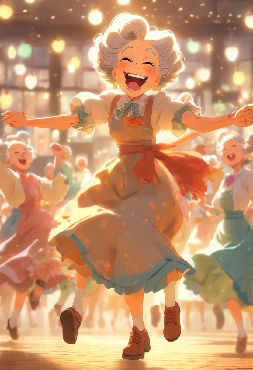 Grandma square dancing,Laugh happily,A scene of happiness in old age