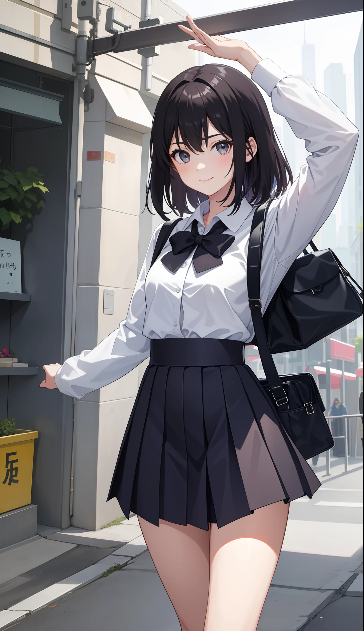 1girl in、AS-Adult、A smile、The shirt、skirt by the、(small tits)、Walking with a thigh、Upper body portrait、