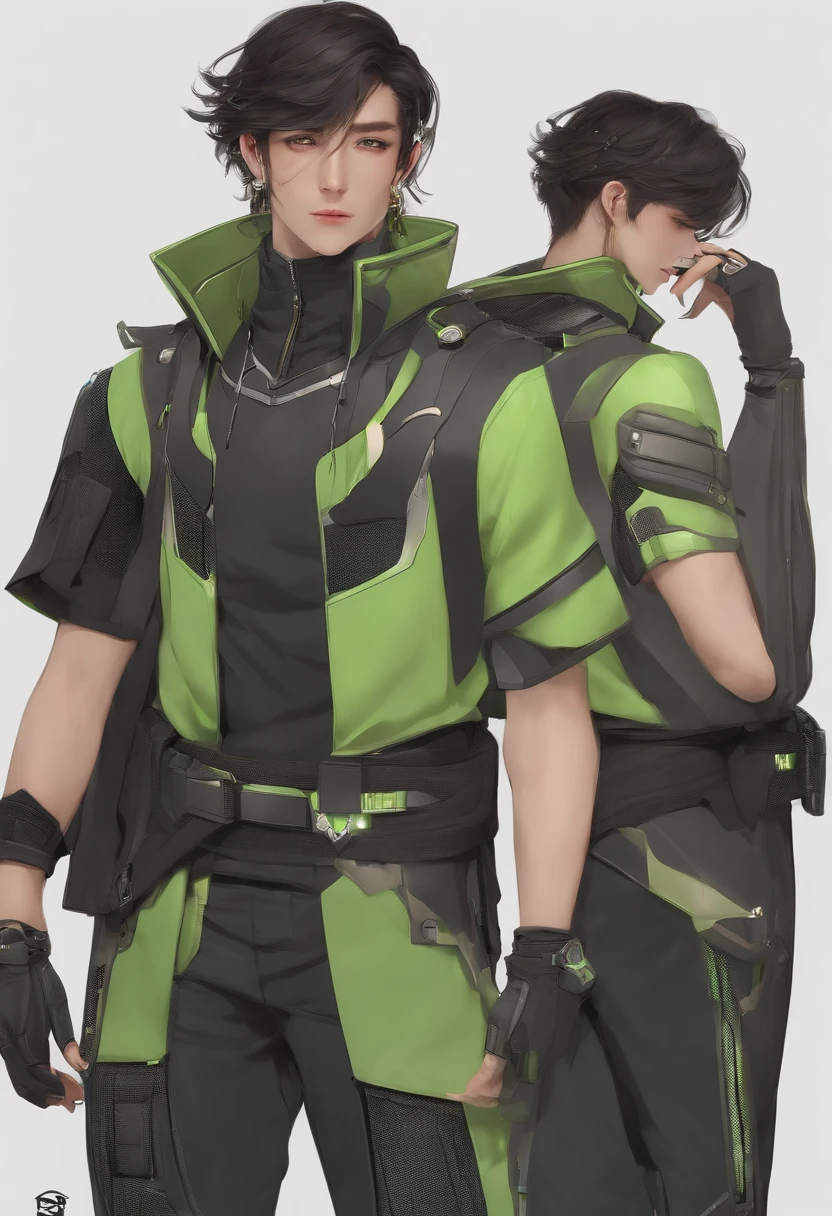 futuristic tech male characters clothing tech style casual style short sleeves shorts cyberpunk elf ears