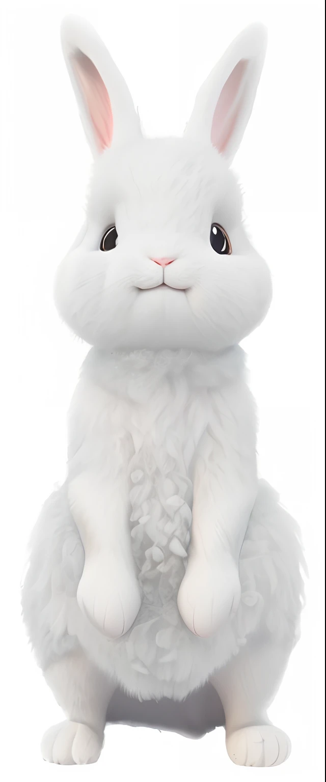 A close-up shot of a fluffy rabbit sitting on its hind legs, rabbit fur, anthropomorphic rabbit, cute anthropomorphic rabbit, only the rabbit's face, half of a rabbit, white rabbit, rabbit girl, rabbit character with a chest, droopy rabbit ears, rabbit legs, (hyper-realistic), long rabbit ears, illustrated image, rendered in April