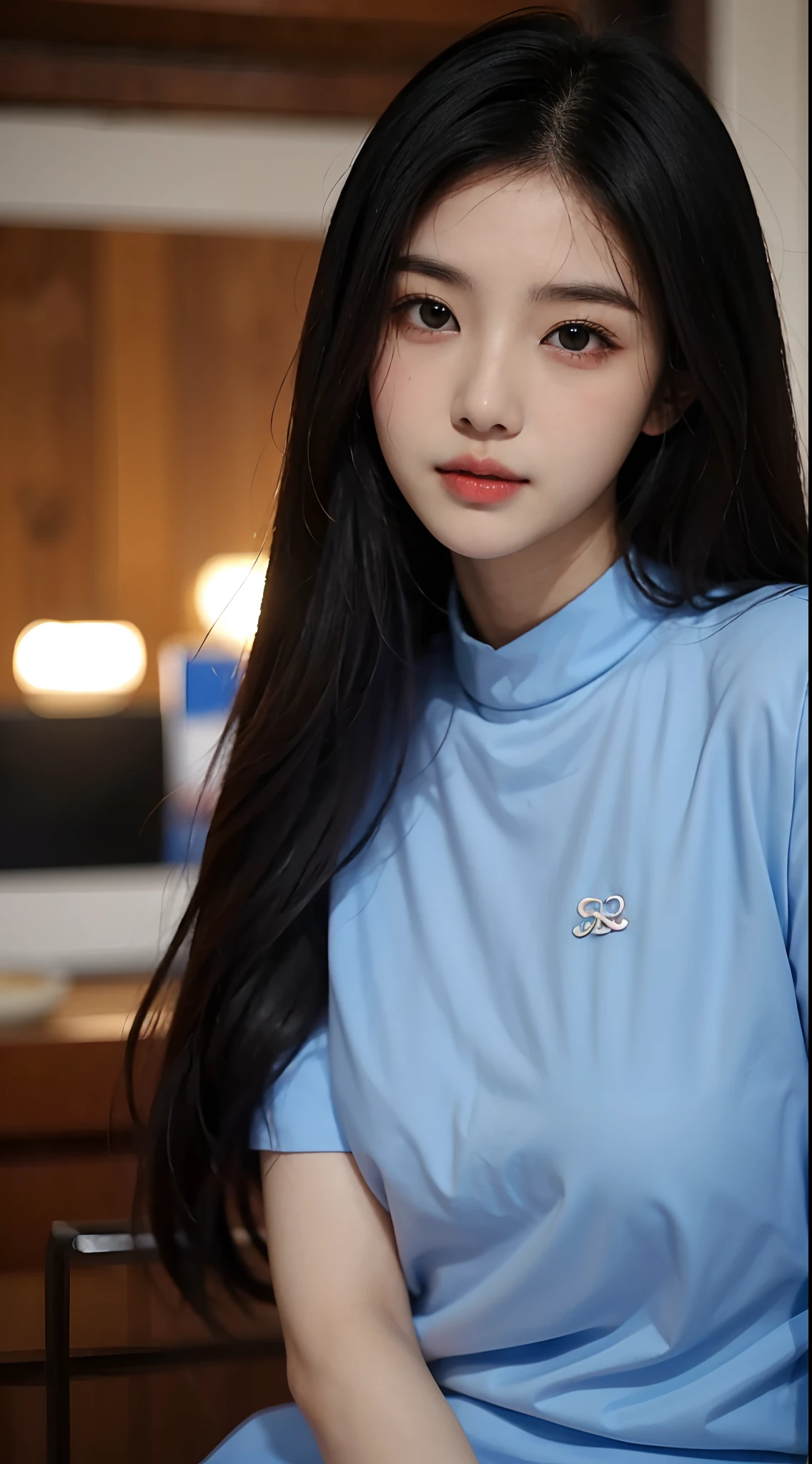 arafed asian woman with long black hair and a blue shirt, korean girl, wan adorable korean face, ruan cute vtuber, jaeyeon nam, young cute wan asian face, 1 9 years old, heonhwa choe, young adorable korean face, ulzzang, xintong chen, 18 years old, 2 0 years old