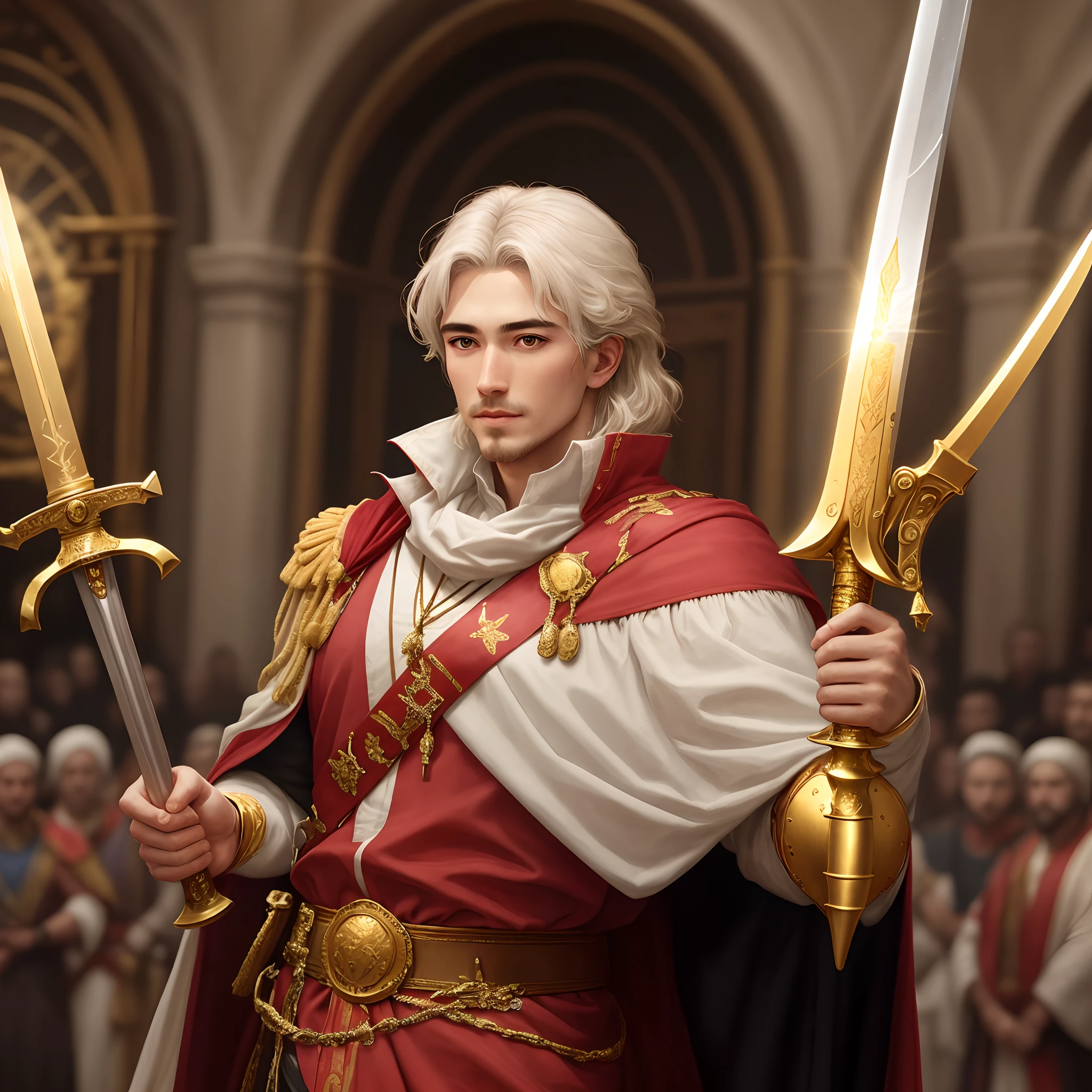 The king holding a golden sword was seen by his people