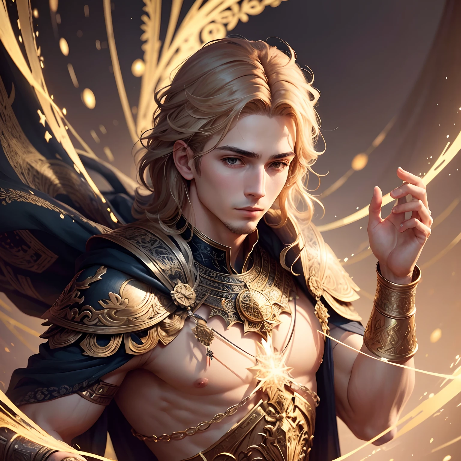 The cover of the story should be an artistic representation of Alexander at his most powerful, surrounded by magical threads that intertwine the centuries, com cores vibrantes que simbolizam a diversidade da magia