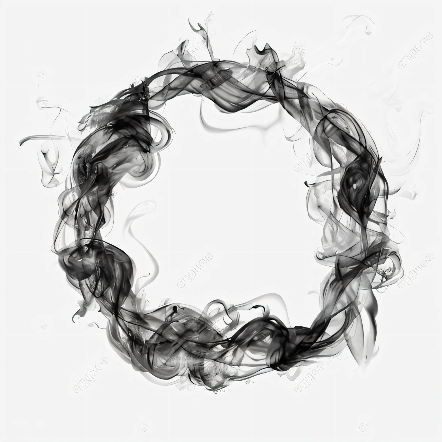 Smoke ring on white background,With text copy space, Swirling smoke shape, Stylized liquid smoke distortion, Black smoke particles, Thick fine smoke, Spiral smoke, Transparent smoke from hell, Swirling fluid smoky mystery, wispy tendrils of smoke, Swirling smoke, liquid smoke twisting, Wisps of swirling smoke, Thick swirling smoke
