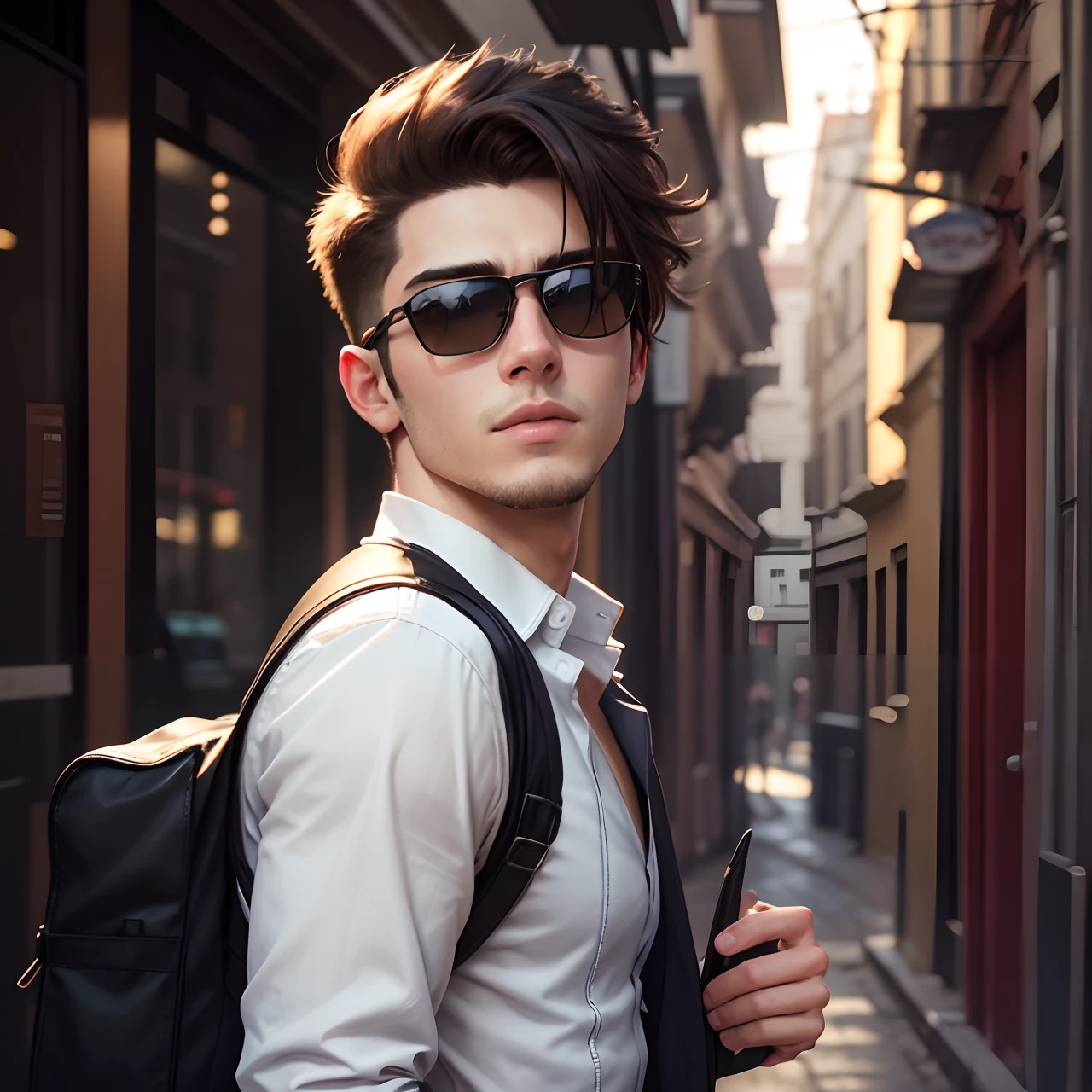 A 20 years old man, Change background, handsome boy, realistic face, 8k, ultra realistic], sunglasses, without beard