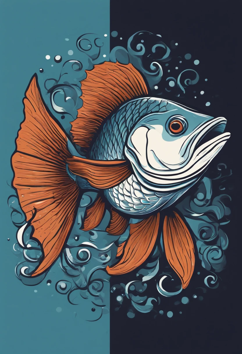 Art graphics, Flat illustration of a big fish , highly detailed cleaning, Vector Image, flat white background, vibration, vector, Jumping fish, Realistis