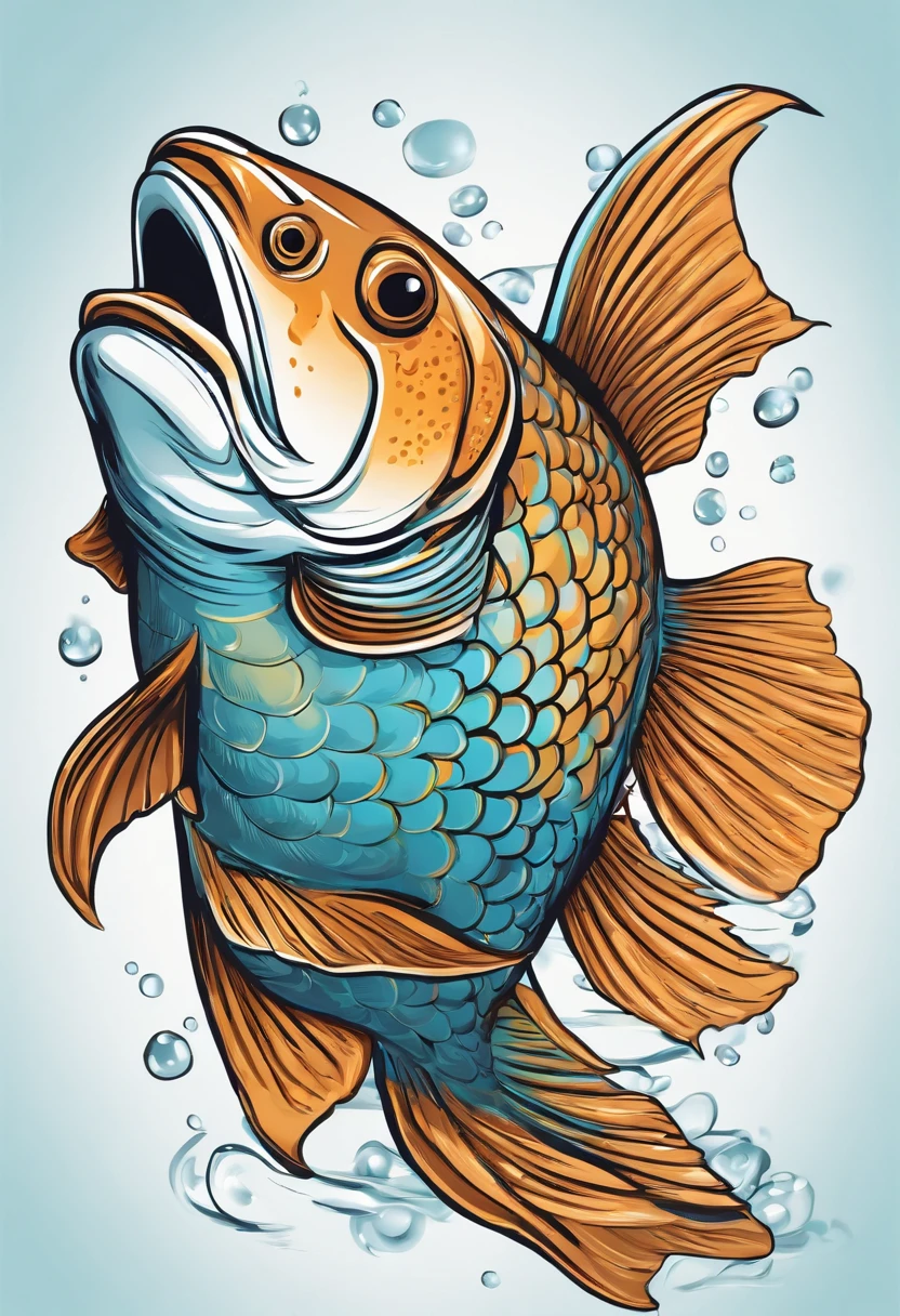 Art graphics, Flat illustration of a big fish , highly detailed cleaning, Vector Image, flat white background, vibration, vector, Jumping fish, Realistis