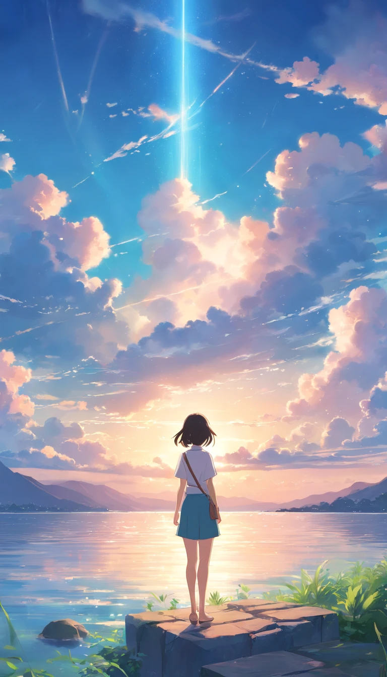 "surrounded by cloud，Beautiful and smooth graphics，Carefully depicted landscape，Light clouds float on the water，It's like a fairyland。Hazy light penetrates the clouds，Reflect stunning light and shadow effects。There is a sea of clouds in the picture，The looming view is mesmerizing。"
