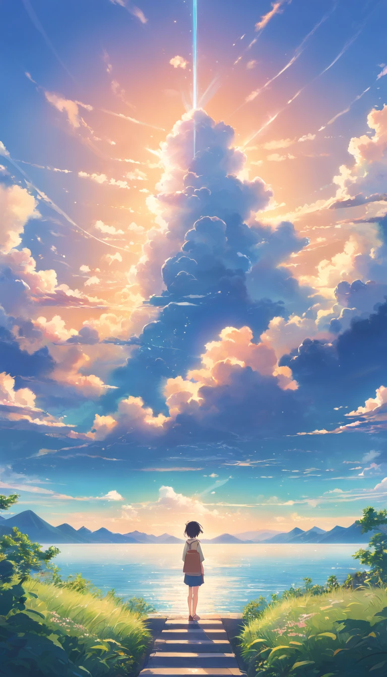 surrounded by cloud，Beautiful and smooth graphics，(NOhumans),Carefully depicted landscape，Light clouds float on the water，It's like a fairyland。Hazy light penetrates the clouds，Reflect stunning light and shadow effects。There is a sea of clouds in the picture，The looming view is mesmerizing。