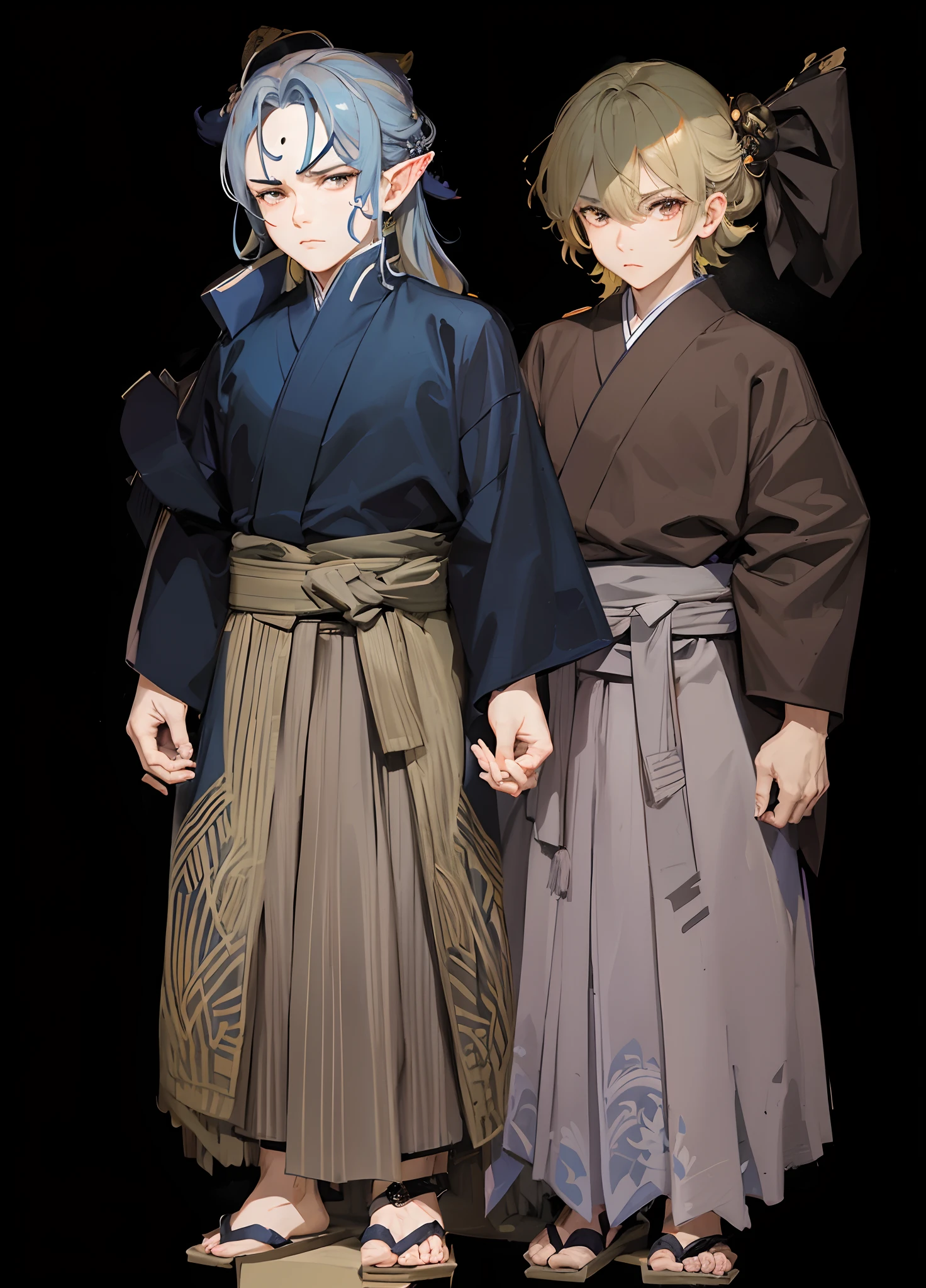 2 Elfos com kimonos, serious faces,um masculino e outro feminino.