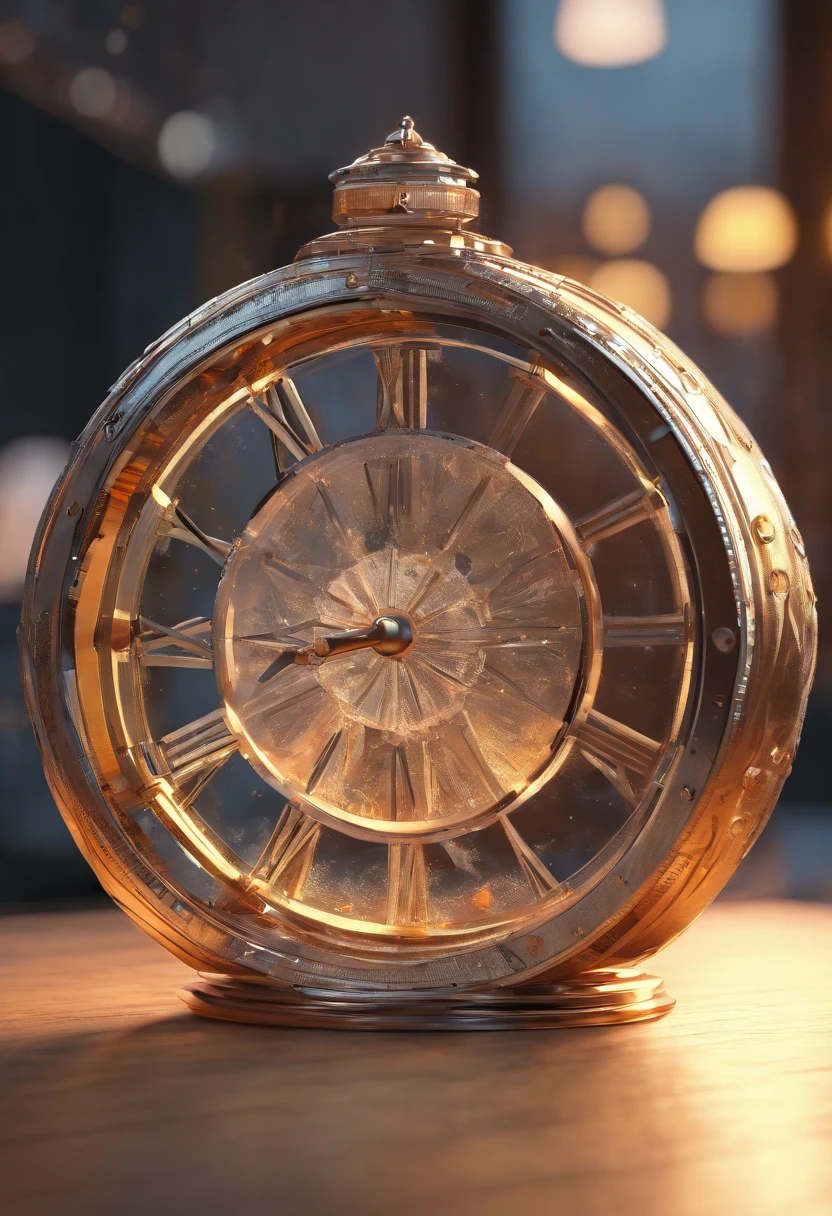 The round dial is made of ice and placed on the table frontally