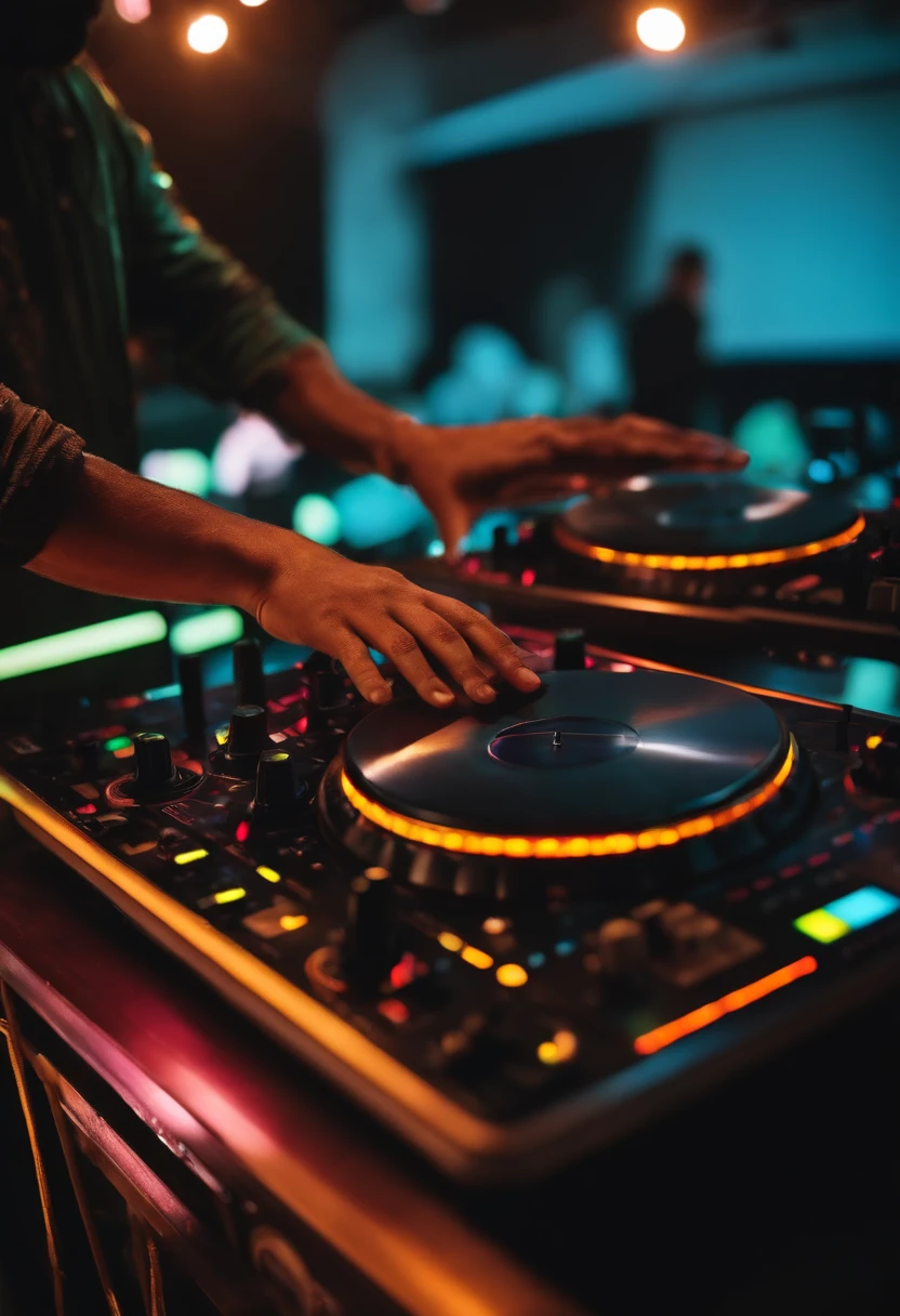 Mesa de DJ extremamente detalhada com uma sombra de um DJ tocando