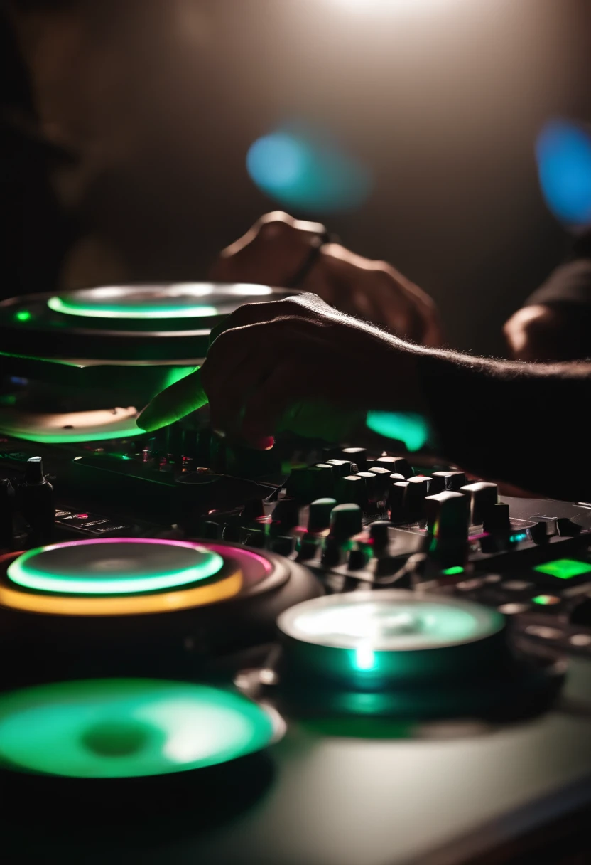 Mesa de DJ extremamente detalhada com uma sombra de um DJ tocando