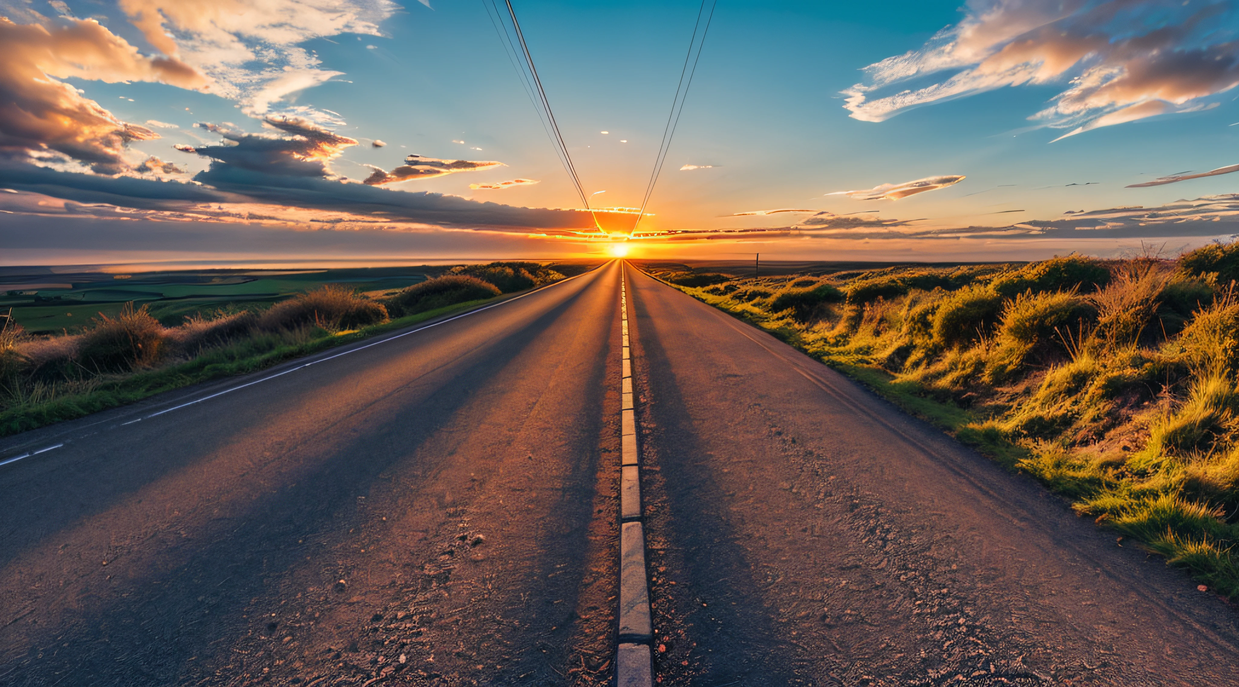 Long images, Winding rod(Winding rod(Winding Road)),Bright light leading to the horizon,Bright Morning,sun beam