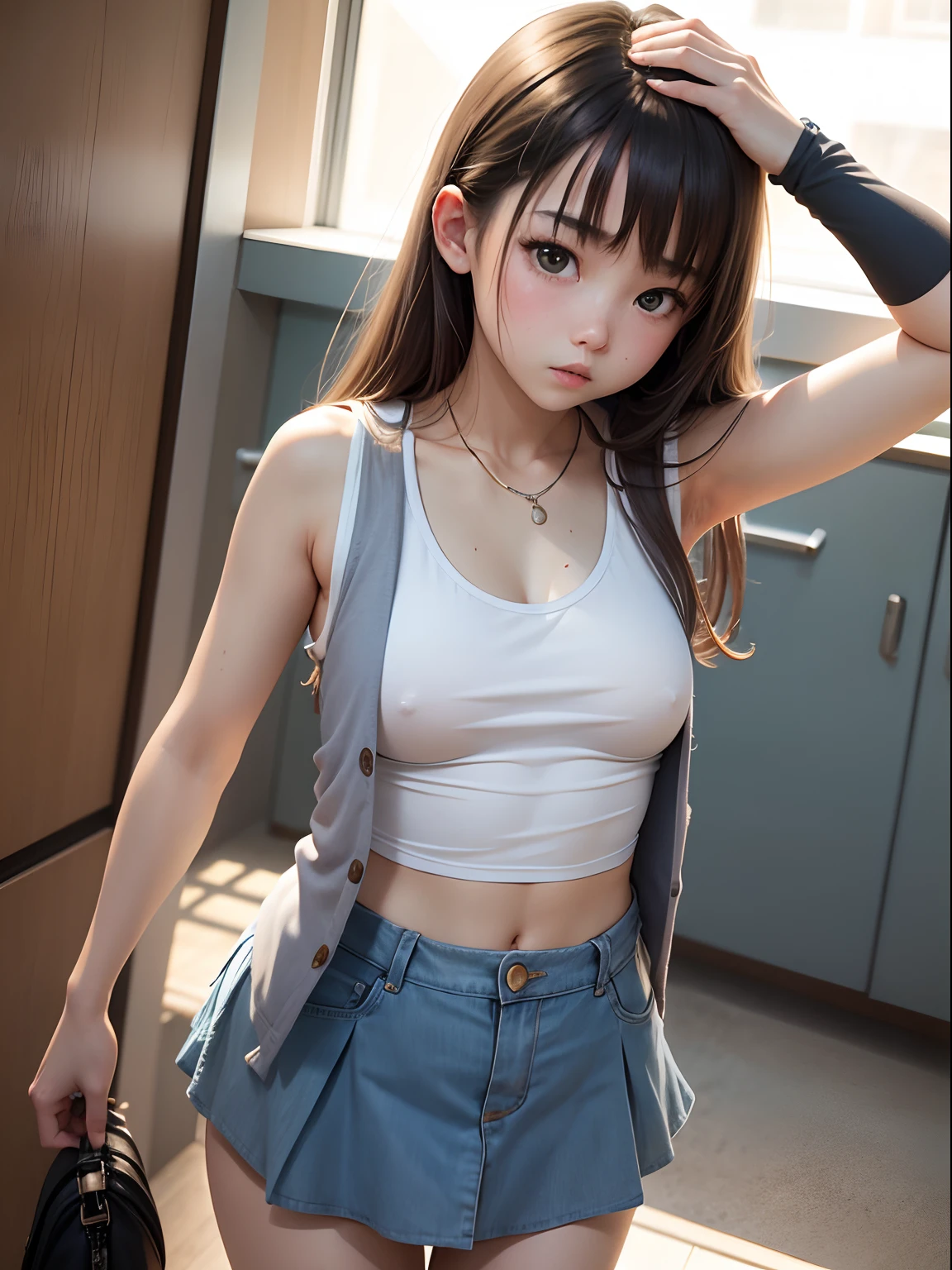 teens girl、Tank Tops、a miniskirt、small tits