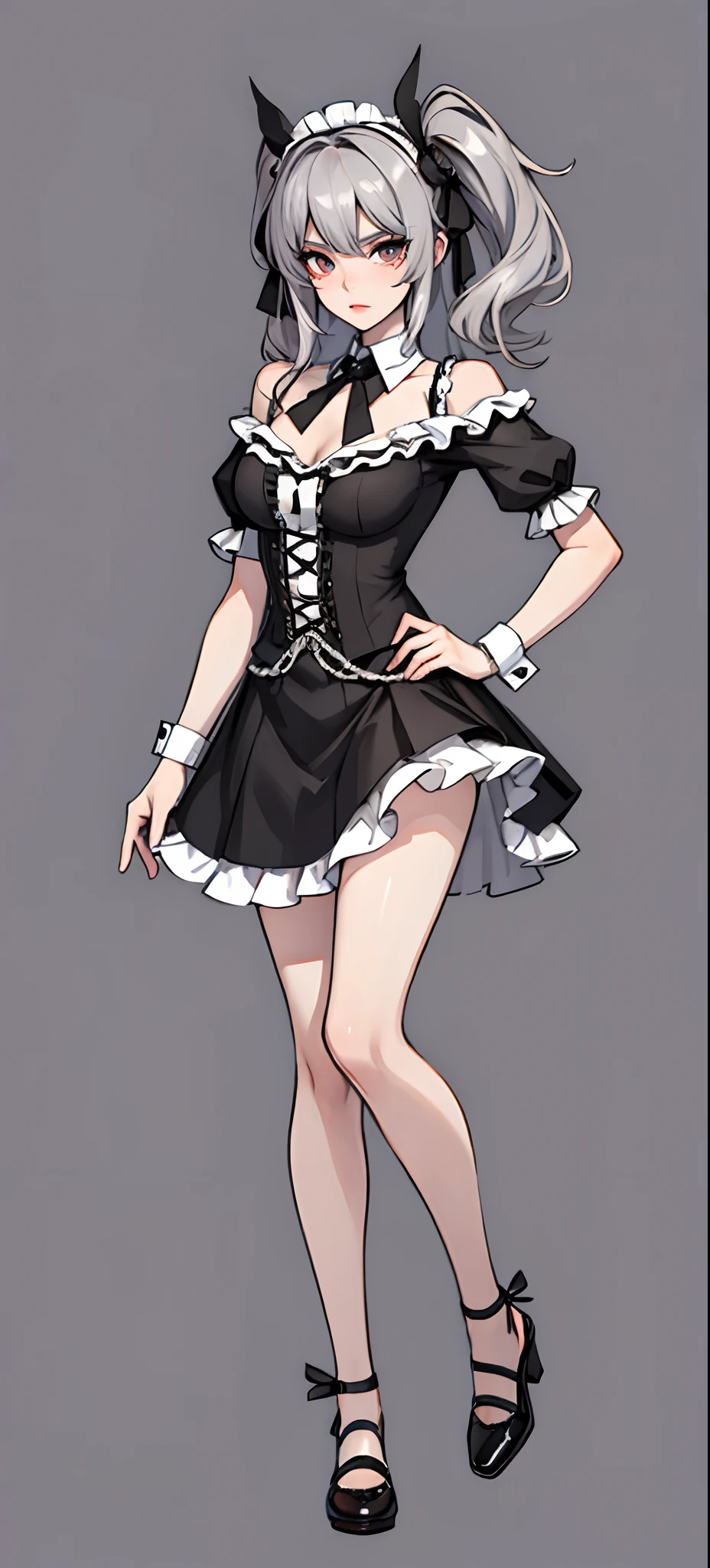 ta prostitute,Beauty all over the body,Stand head-on,a skirt,greybackground