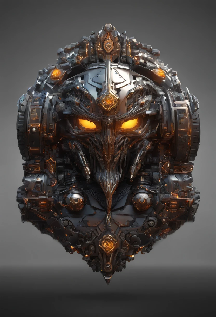 Game medallion with metal faucet closeup with crown,Close-up of dragon head,hearthstone art style, Hearthstone style art, hearthstone concept art, Riot game concept art, style of league of legends, iconic character splash art, League of Legends crown,Game badge,Surrounding metal feathers,Orange gold,c4d渲染,Less detail,less detailing,Huge metal faucet in the middle,The head has gorgeous gemstones