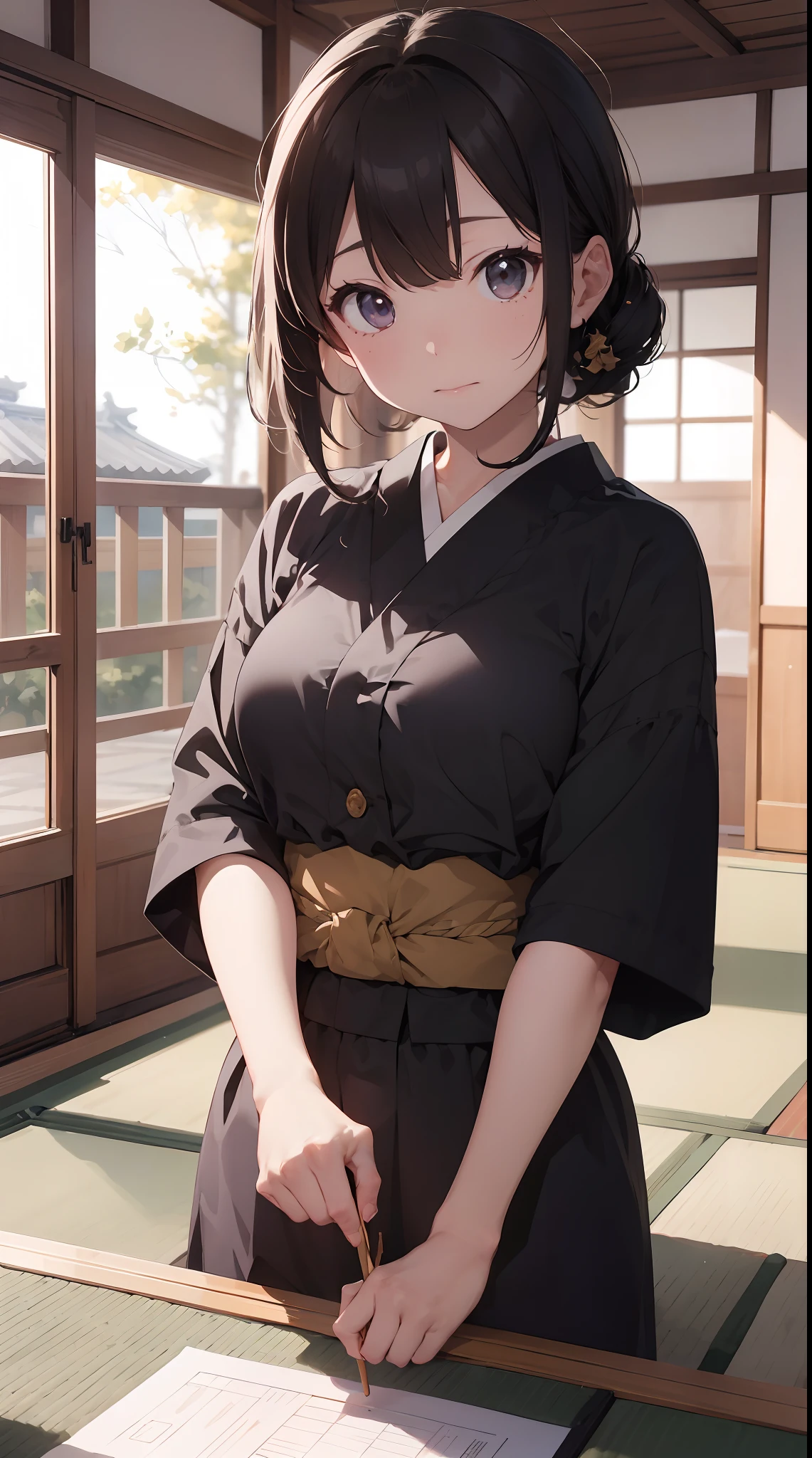 It focuses on a world-famous woman as a tatami craftsman.。She、Dressed in traditional Japan work clothes、The waist is recorded on the tatami mats spread out on the floor.。in order to、Tools for weaving tatami edges and、Tatami mats are held。Her face is、Overflowing with concentrated and terrible expressions。

The surroundings include、What you need to make tatami mats々Tools and materials are lined up.。Tatami mats、Tatami rim、Bamboo Qi、And paste。Each tool and material is、Reflects her years of experience and skills.、One is infinitely high quality。

In the background、The tatami mats she has created so far are beautifully arranged。Each tatami mat is、Delicate edging、Texture、And different shades、Represents her diverse techniques and creativity。

Of particular note is the、It is a detail of the tatami mat that she holds in her hand。Weave of edges、Tightening the table、Even the thickness of the tatami mat、One is carefully made by hand。The perfect ending leading up to、It speaks to why she is a global pioneer。